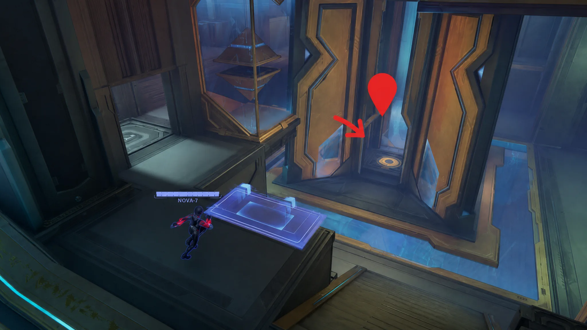 Central pyramid elevator marked in Marvel Rivals