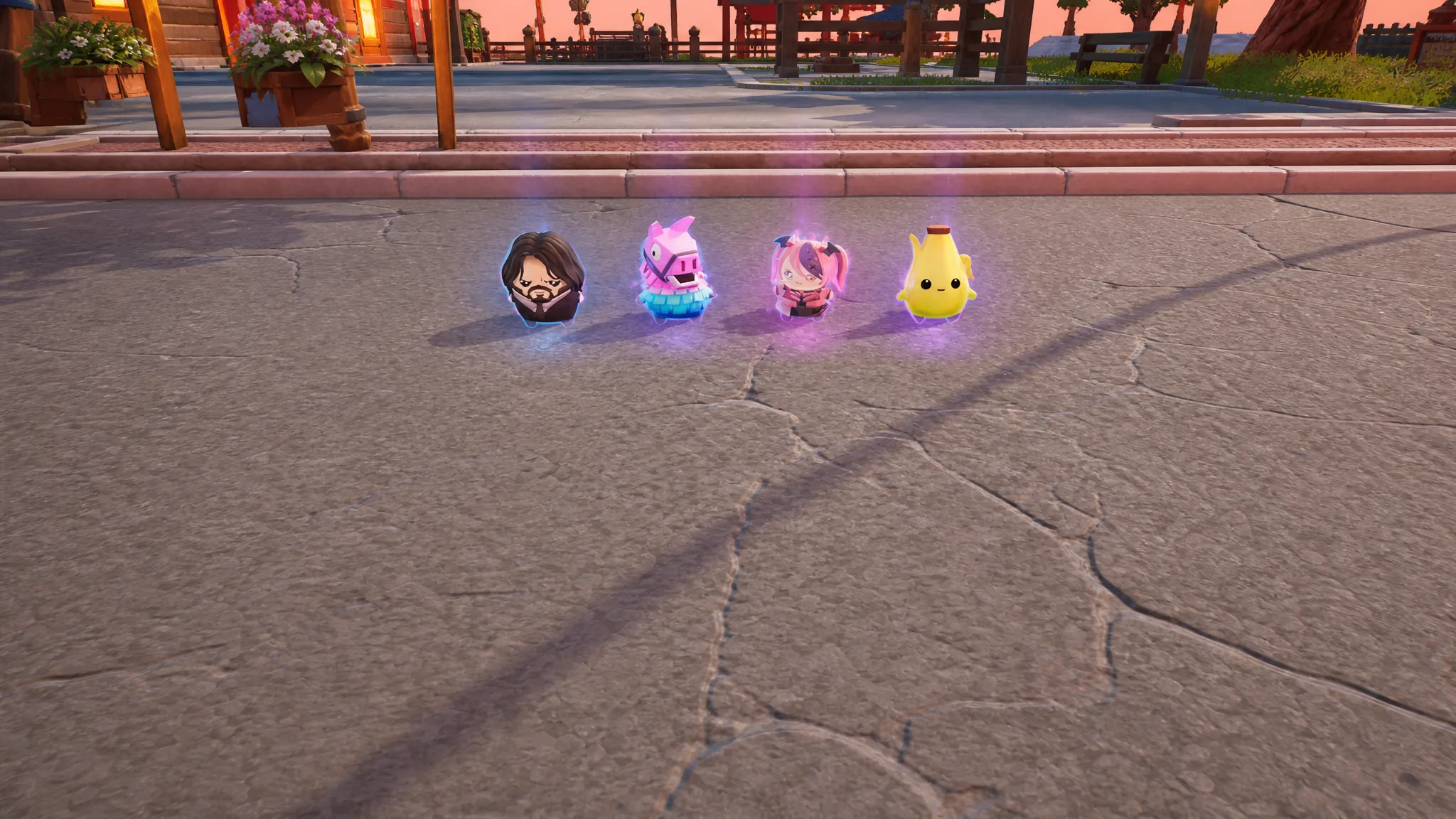 Peely Skin Standing With Peely, Llama, Ironmouse, and John Wick Sprite
