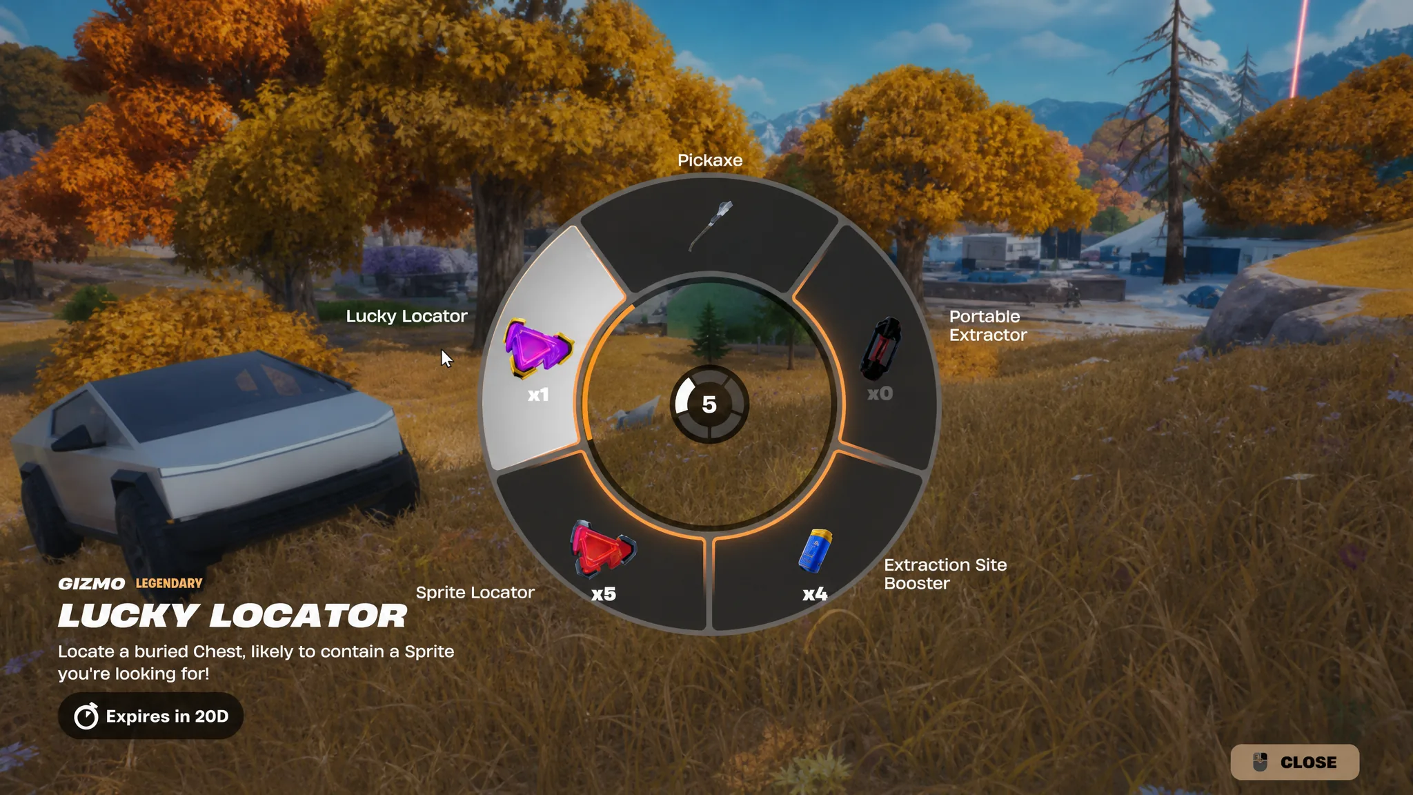 Fortnite Gizmo Wheel with Lucky Locator Selected