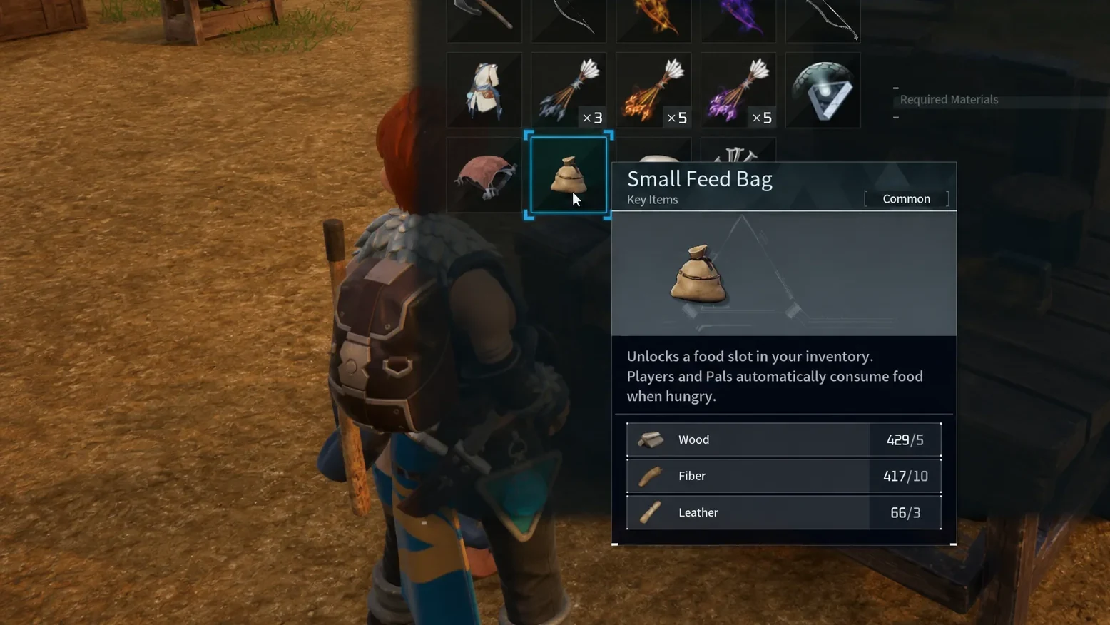 Crafting the Small Feed Bag in Palworld
