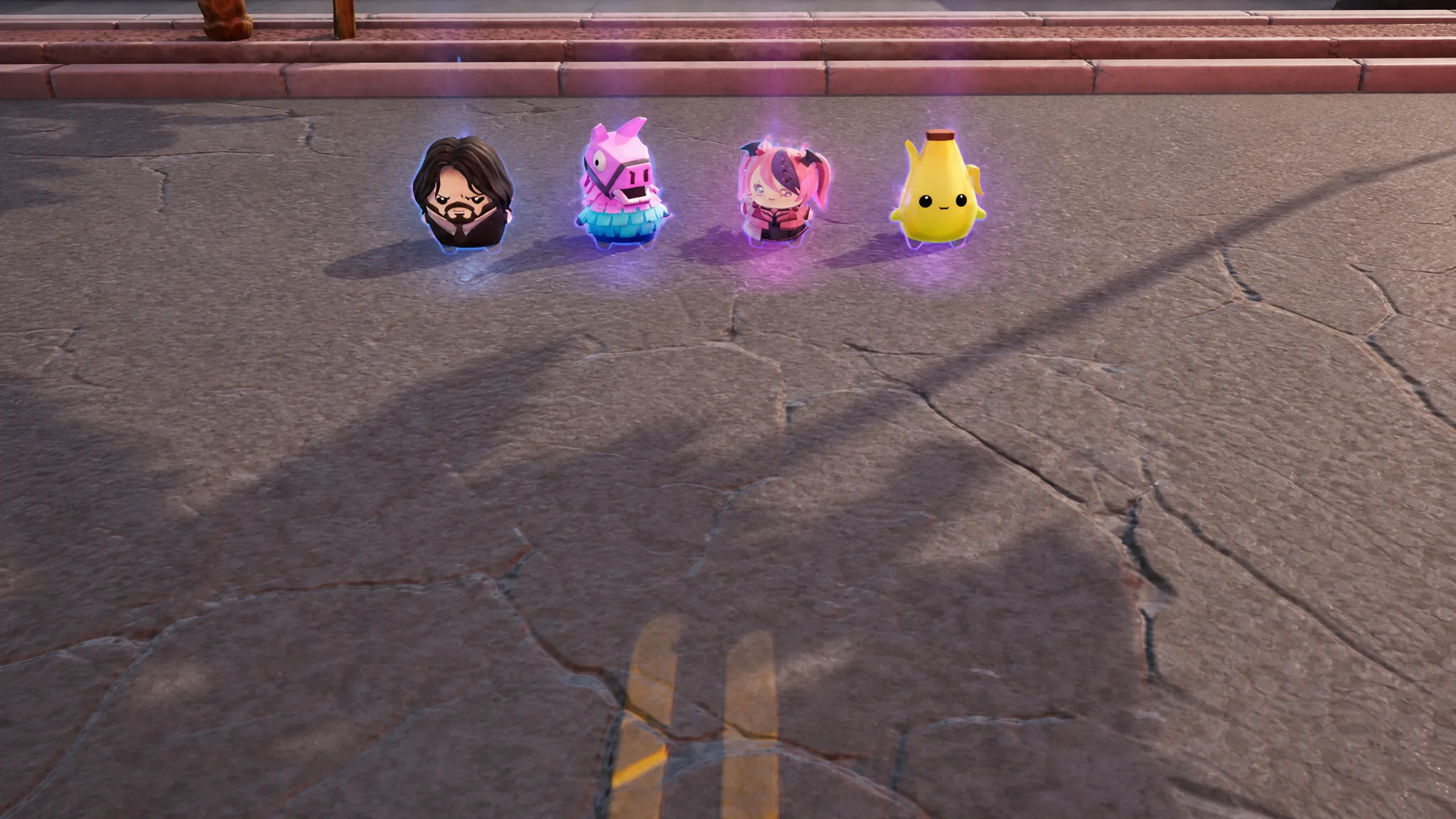 Peely Skin Standing With Peely, Llama, Ironmouse, and John Wick Sprite