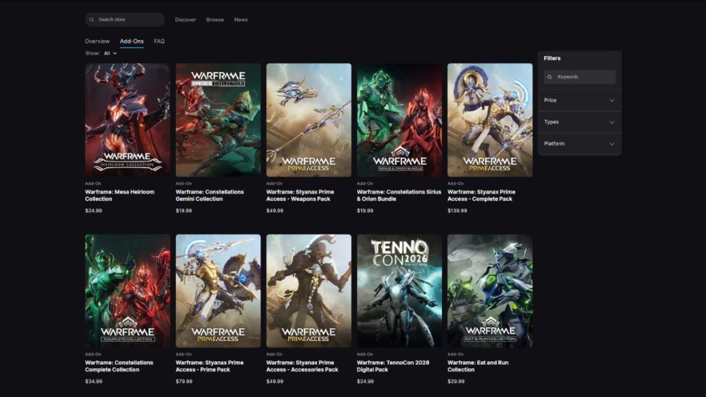 Warframe add-ons for free Fortnite skin in the Epic Games Store