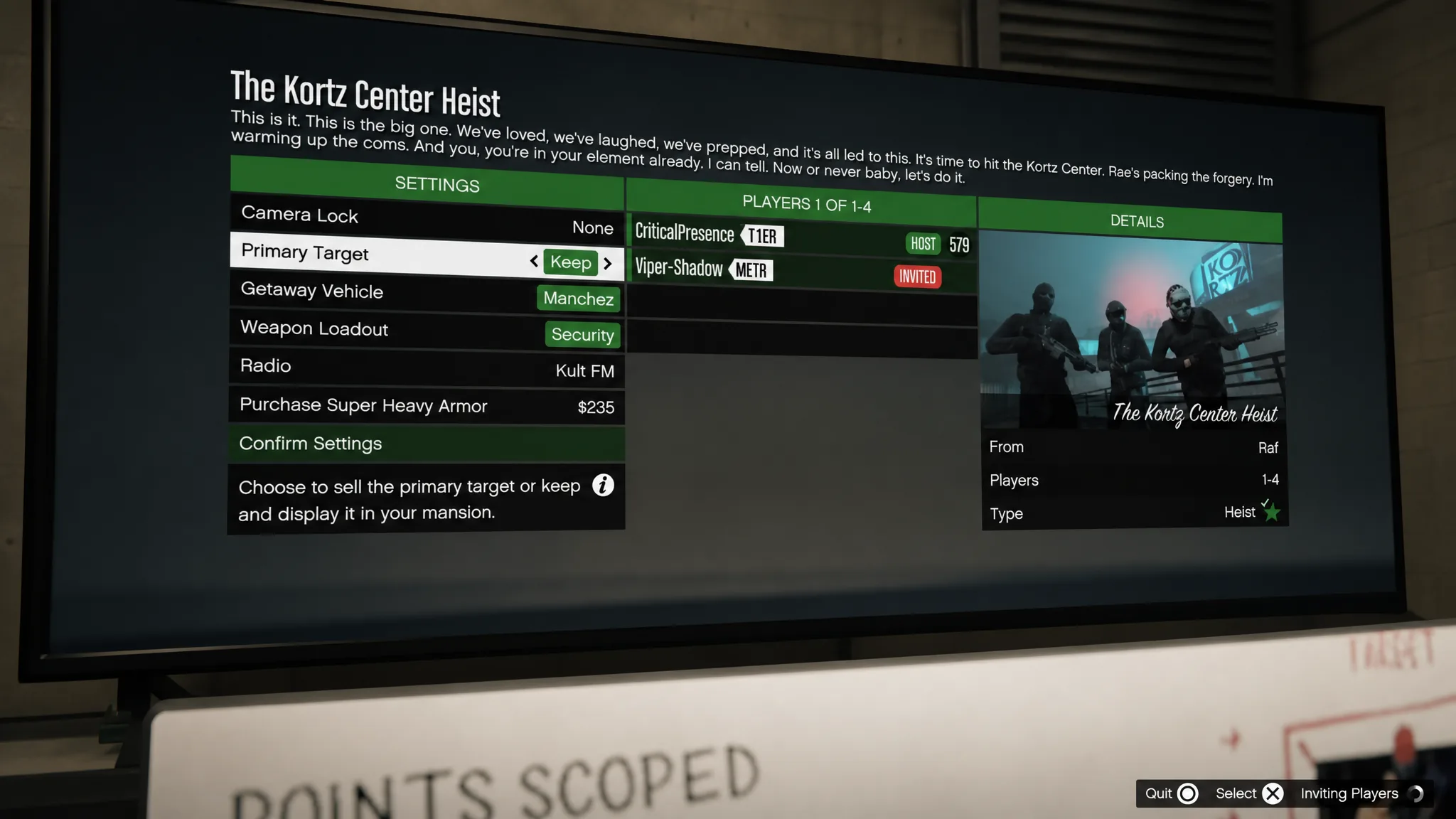 Player at the Kortz Center Heist planning board