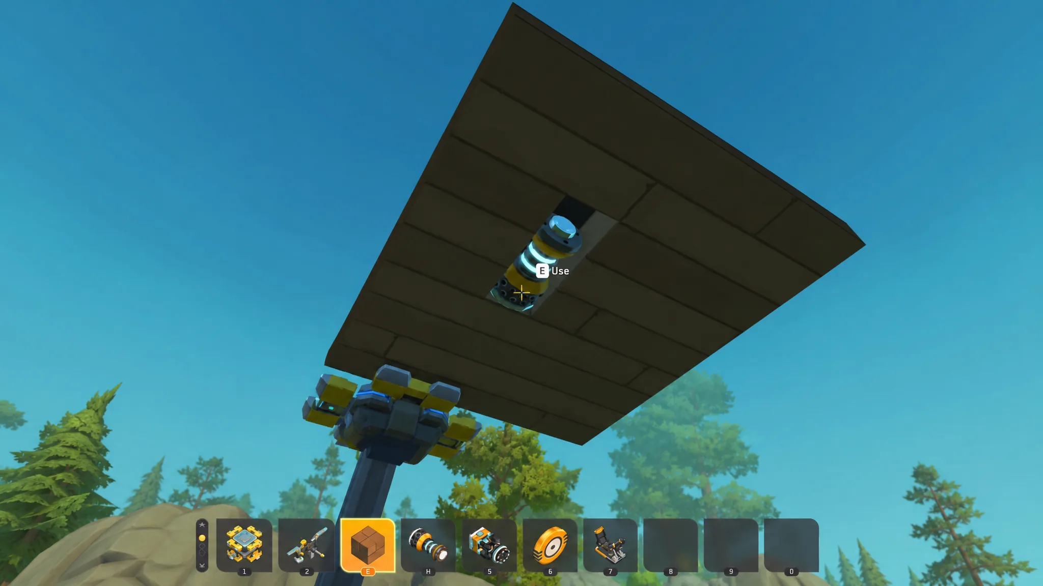 Thruster and bearing setup on a Scrap Mechanic flying machine