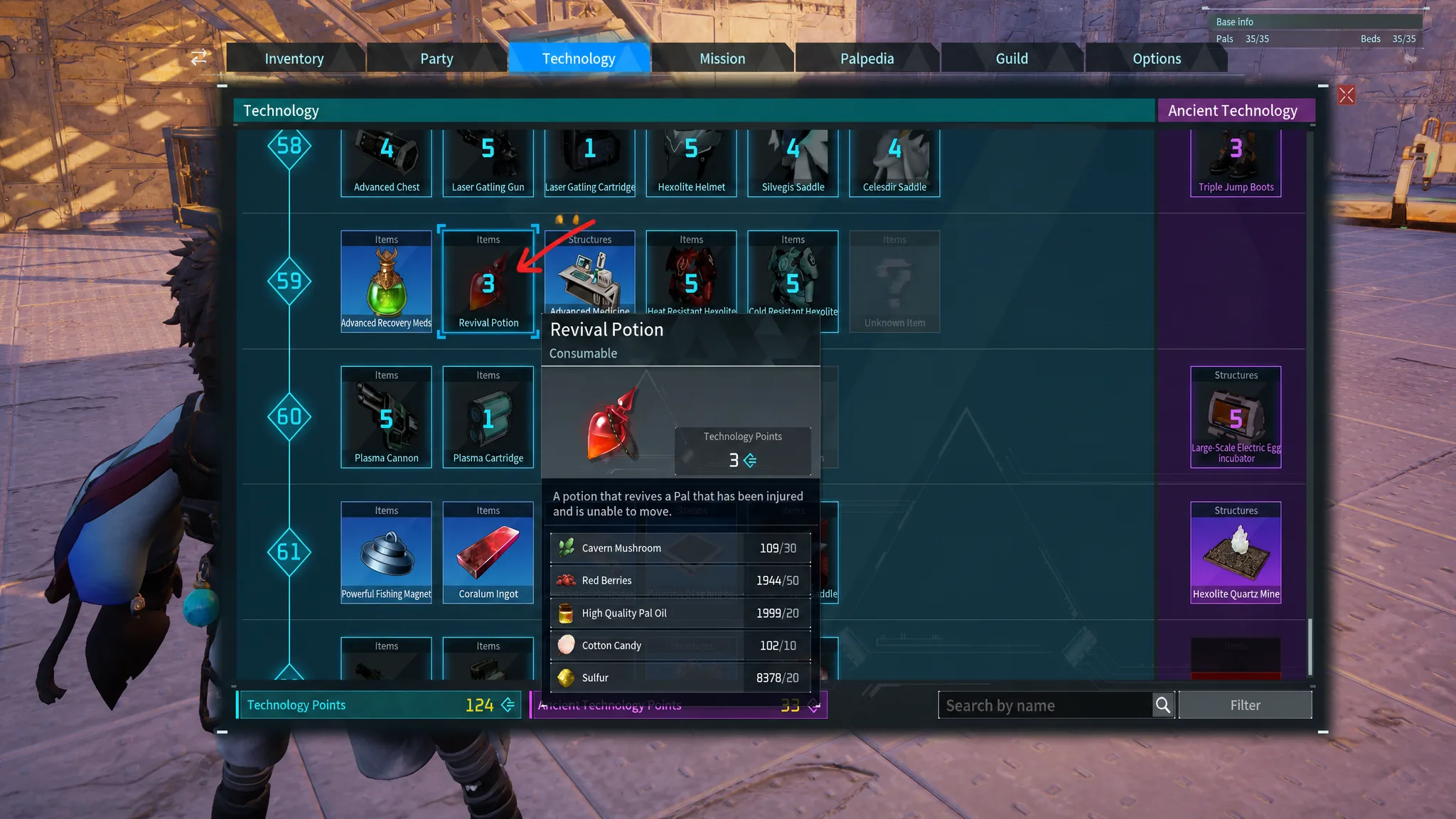 Crafting the Revival Potion at the Advanced Medicine Workbench in Palworld