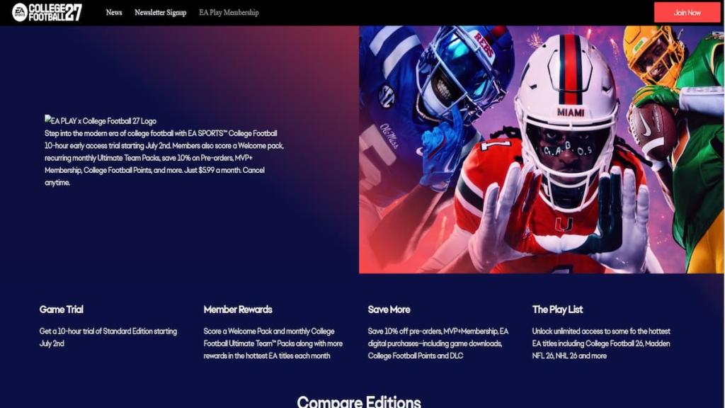 EA Play trial offer for College Football 27