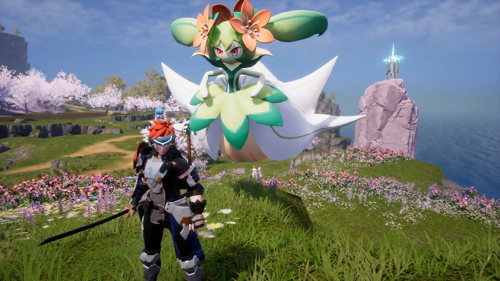 Lyleen reviving a knocked-out Pal on the field in Palworld
