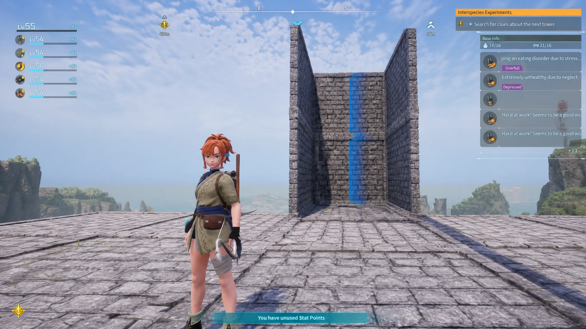Foundation with a back Wall and side Walls built two levels high as an alignment guide in Palworld