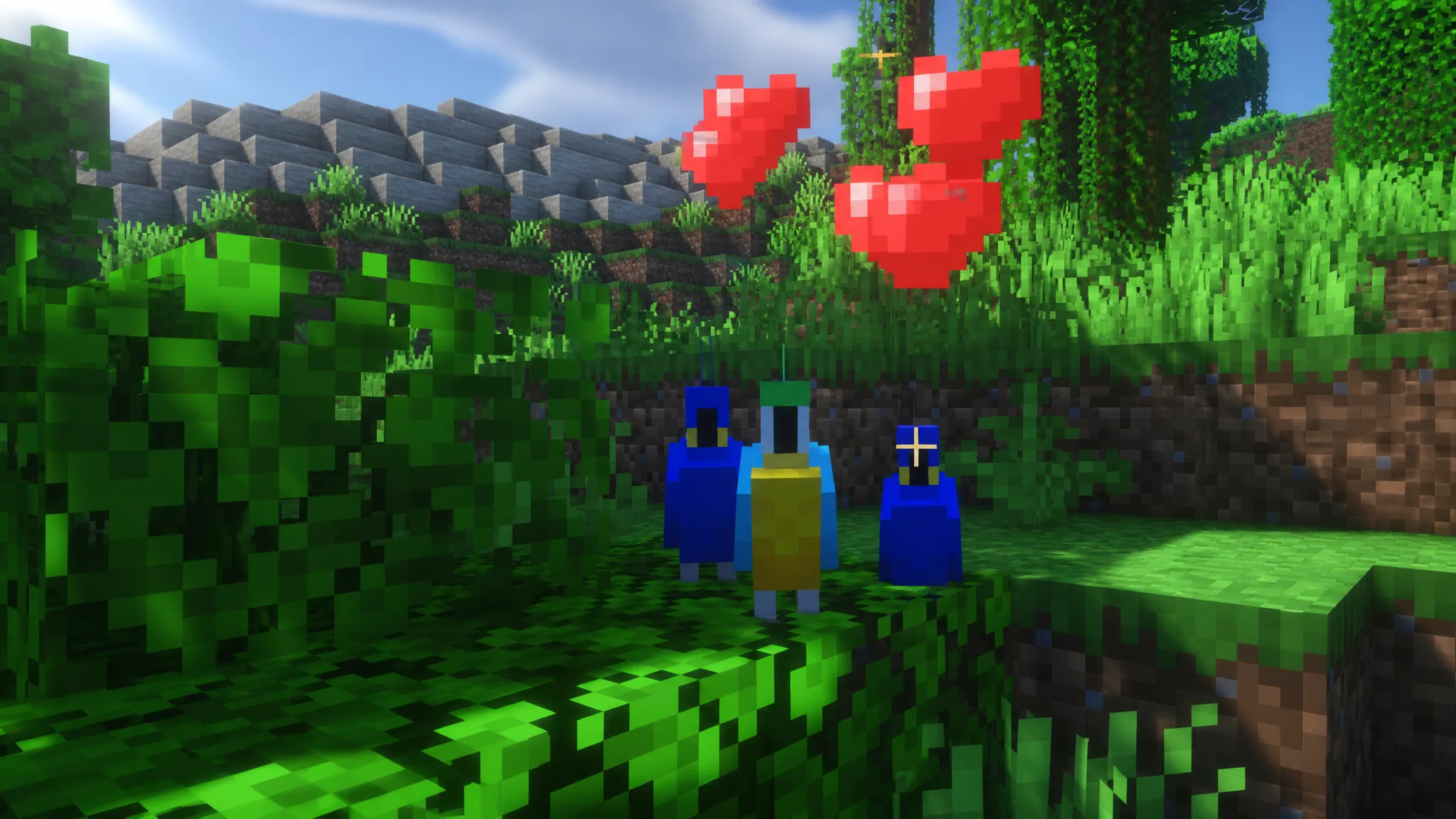 hearts appear after taming parrots in minecraft