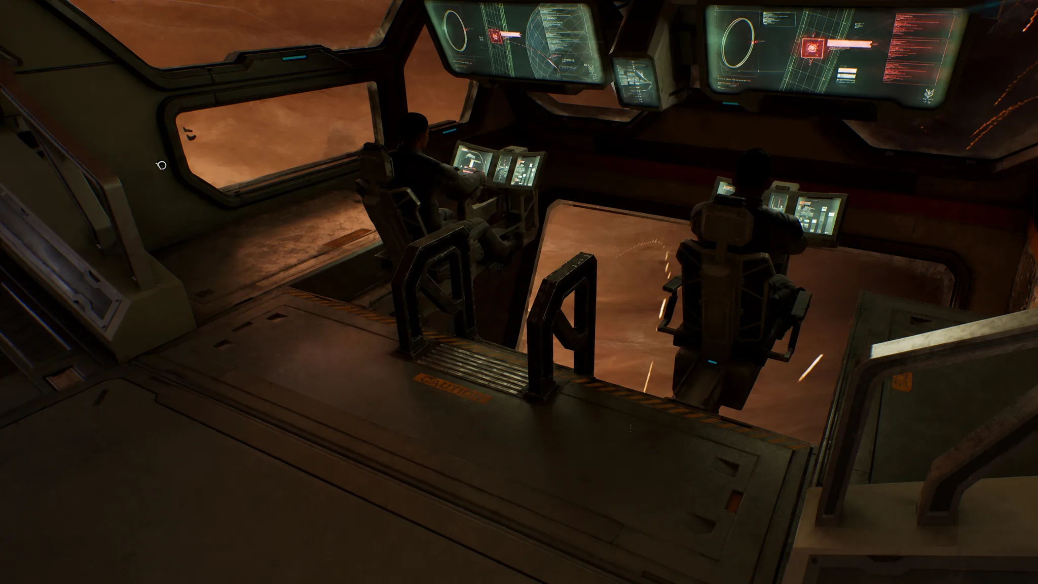 Use the ladder in between the two pilots andclimb down to the pit area in Halo Campaign Evolved