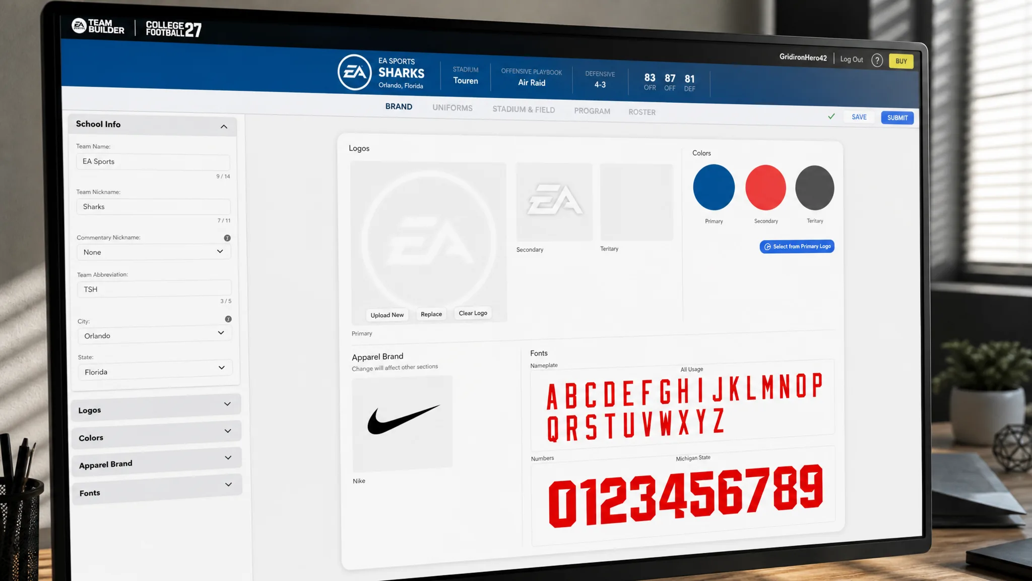 The logo design screen in Team Builder