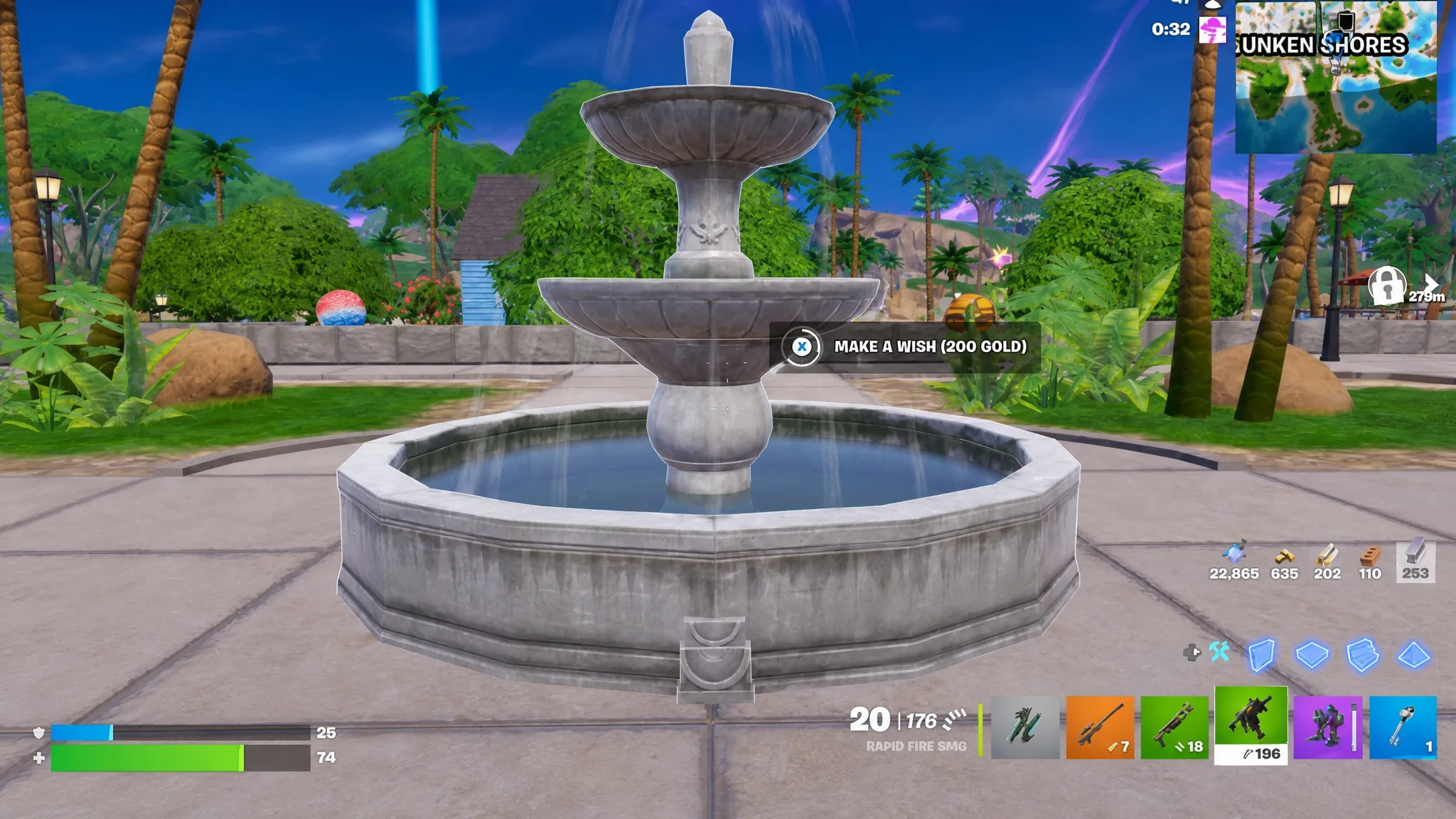 Making a wish at the Fortnite Wishing Well