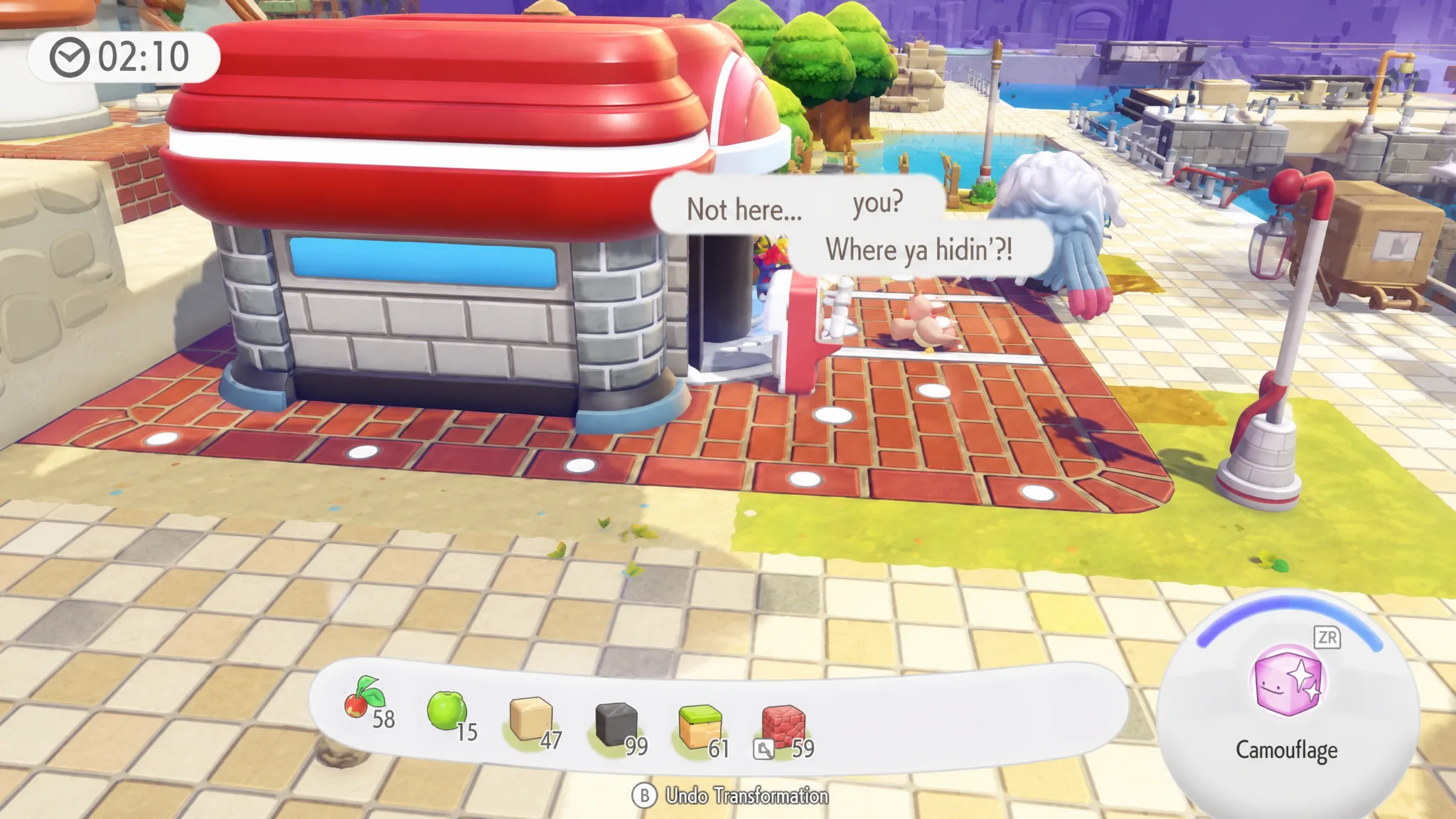 Hiding close to PC in pokopia hide-and-sneak round