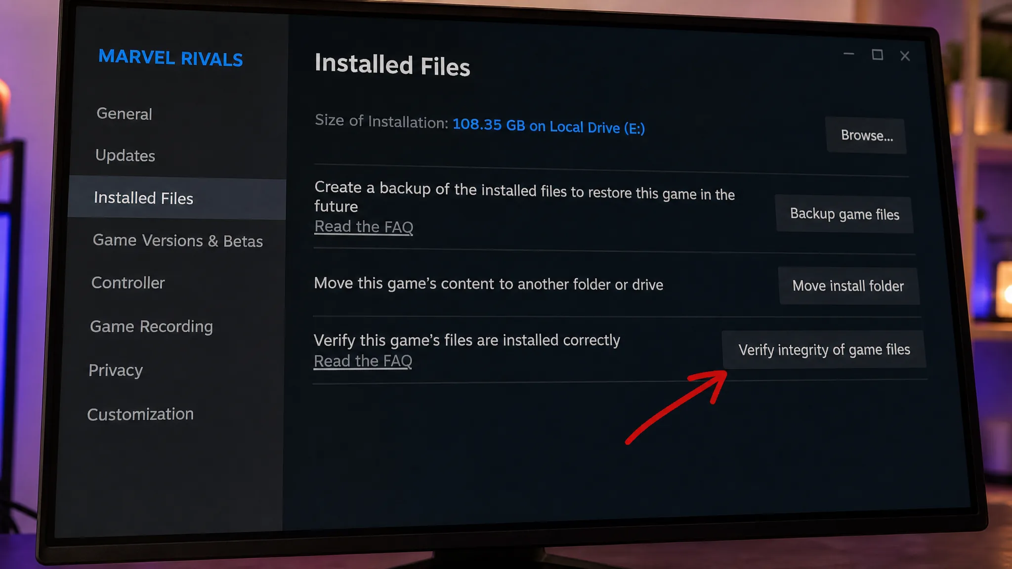 Verifying Integrity of game files in Steam