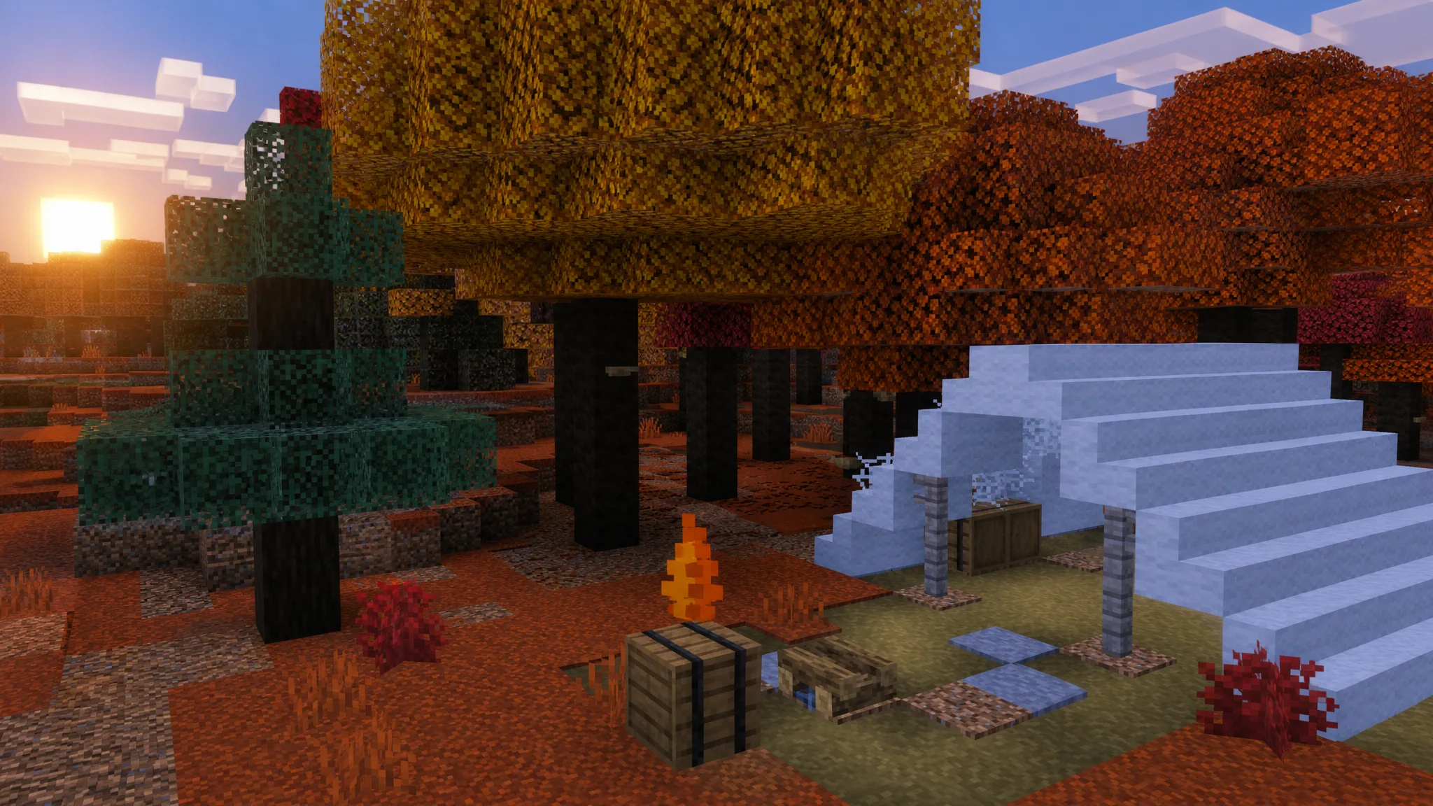 Minecraft Abandoned Camp at Sunset
