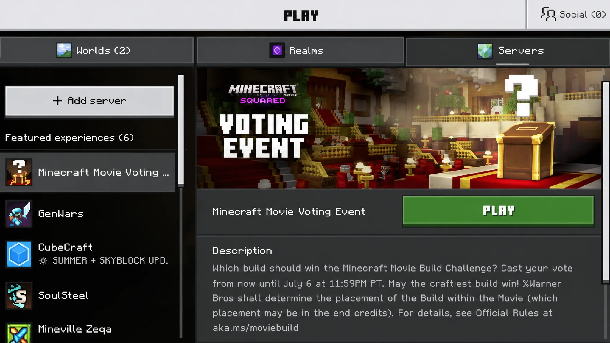 Minecraft movie voting event join