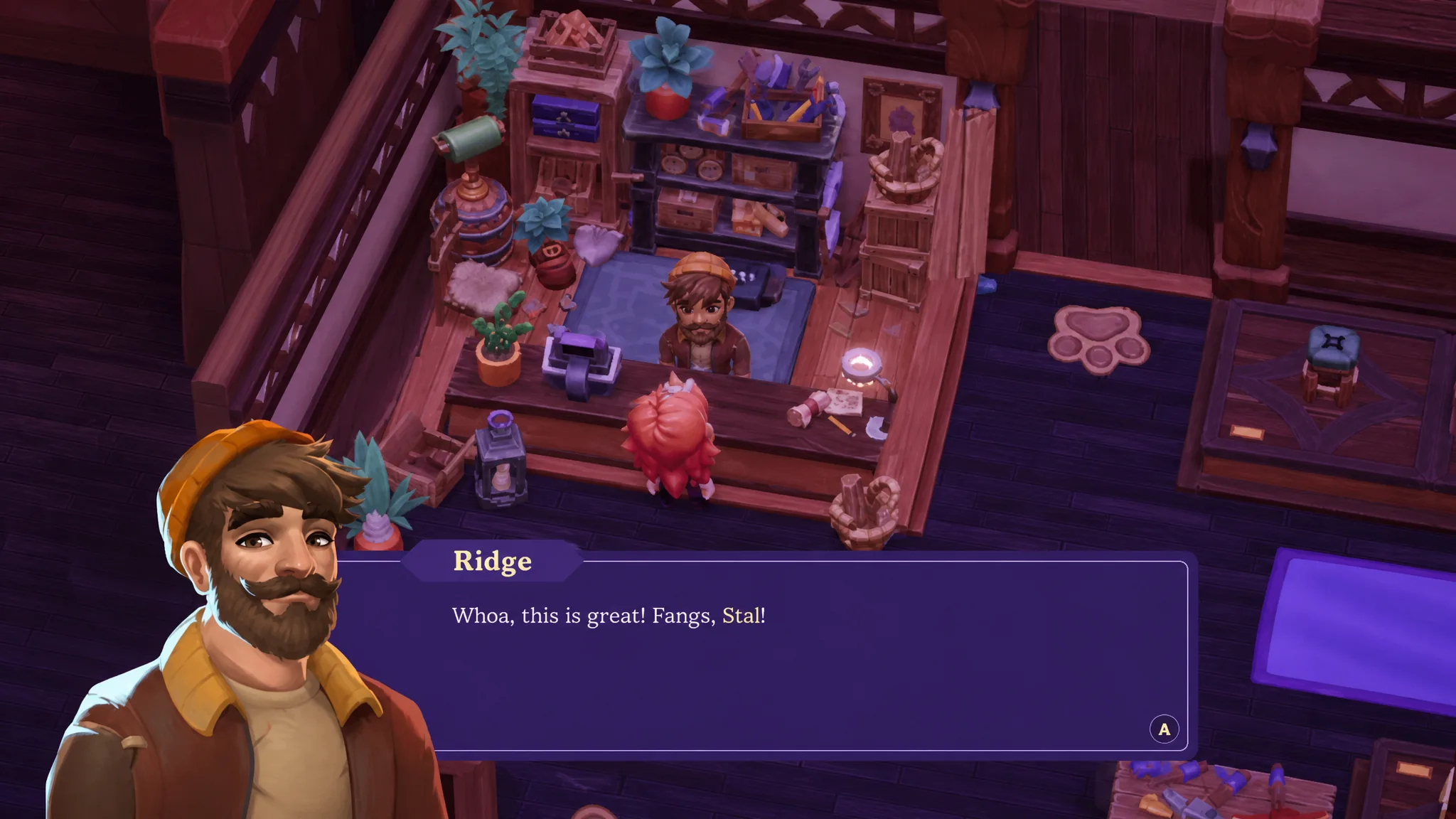 Moonlight Peaks Ridge: two people talking in a shop