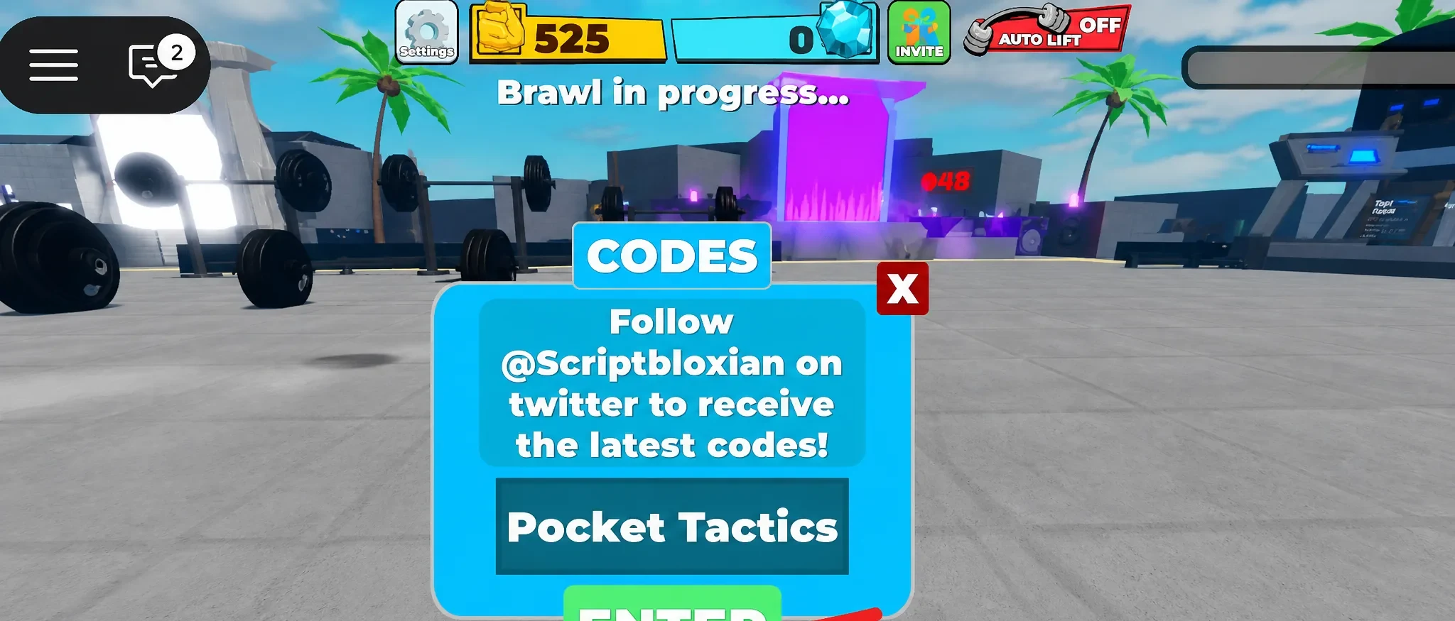 Muscle Legends codes redemption screen showing the code input field