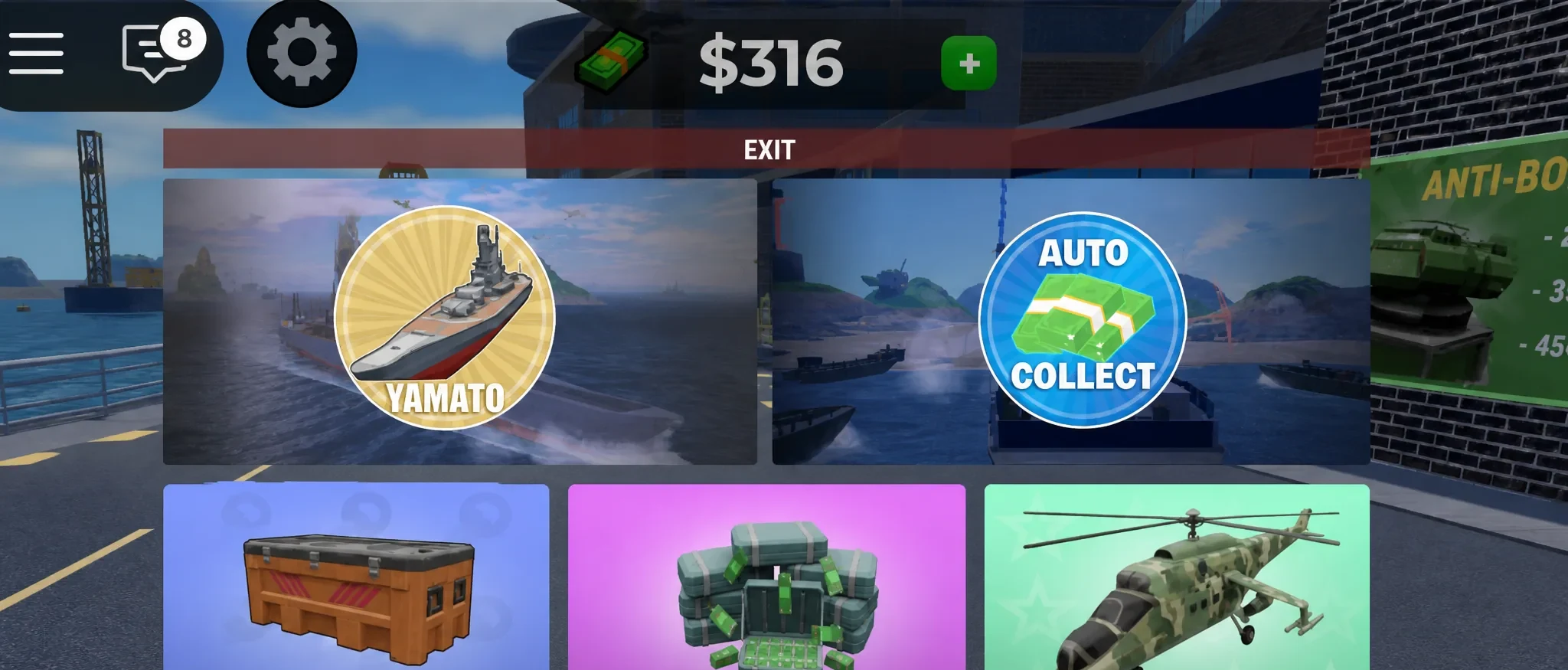 Navy Tycoon codes redemption screen with the code as Pocket Tactics