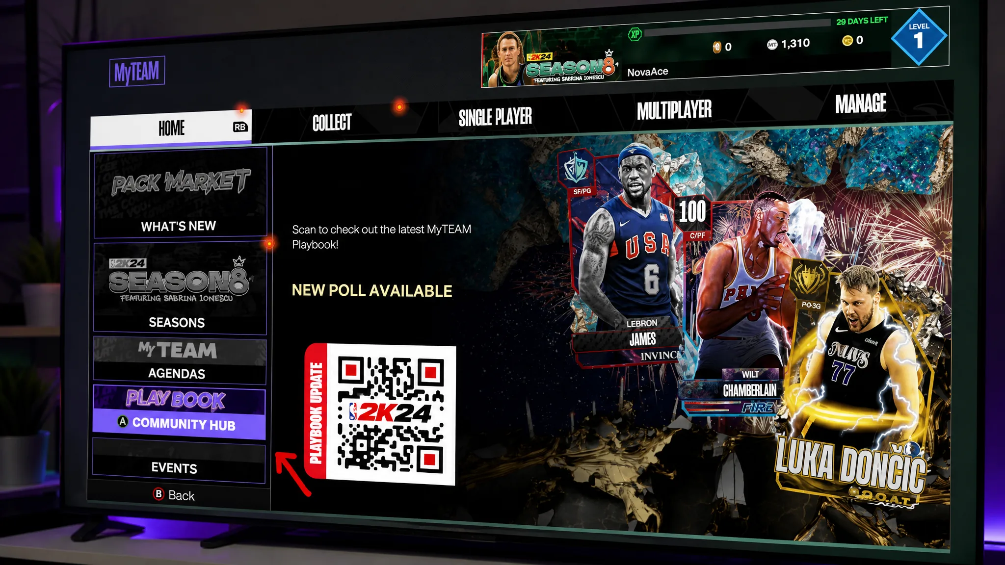 Open your MyTeam and click on the Community Hub to enter the NBA 2K24 code