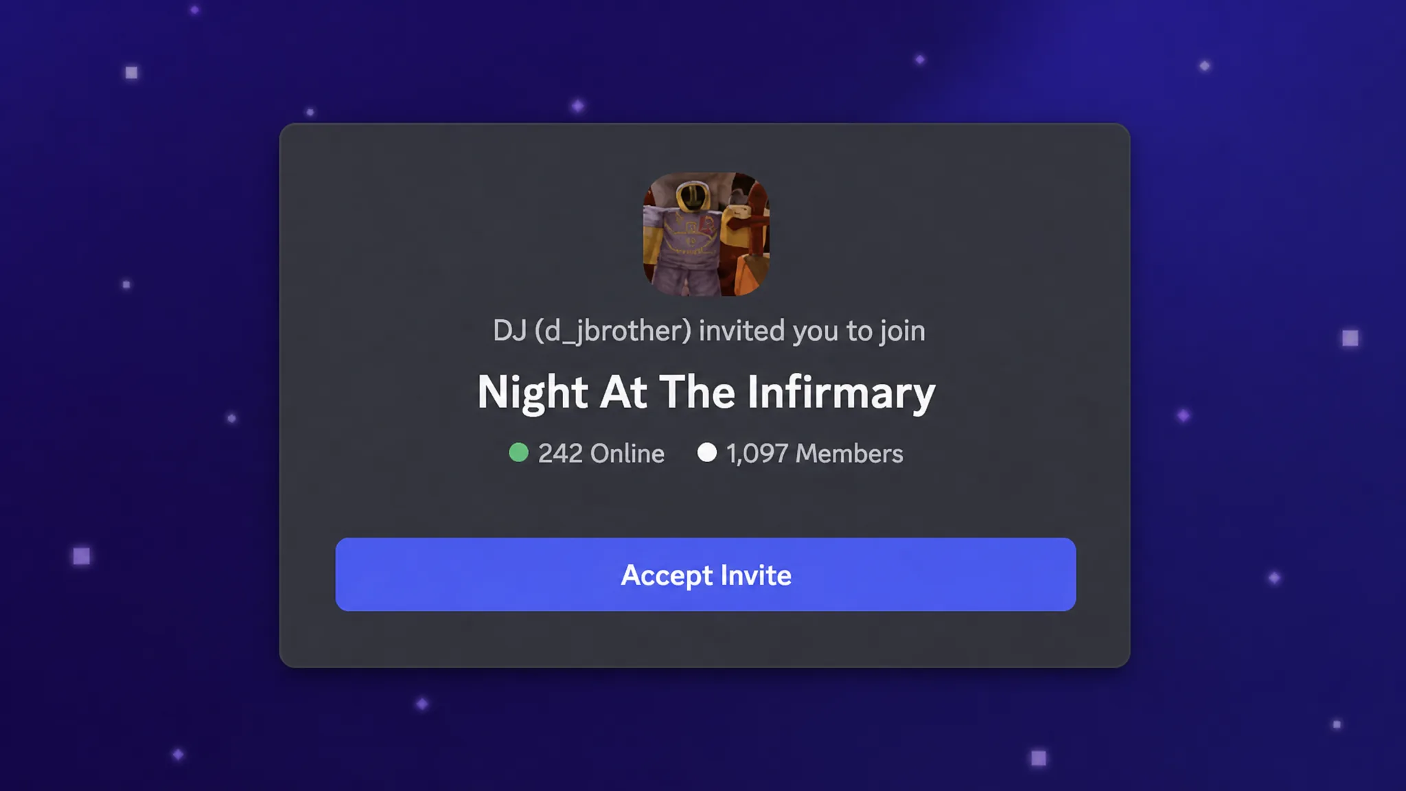 Night At The Infirmary codes: An image of the Discord server for A.D Games