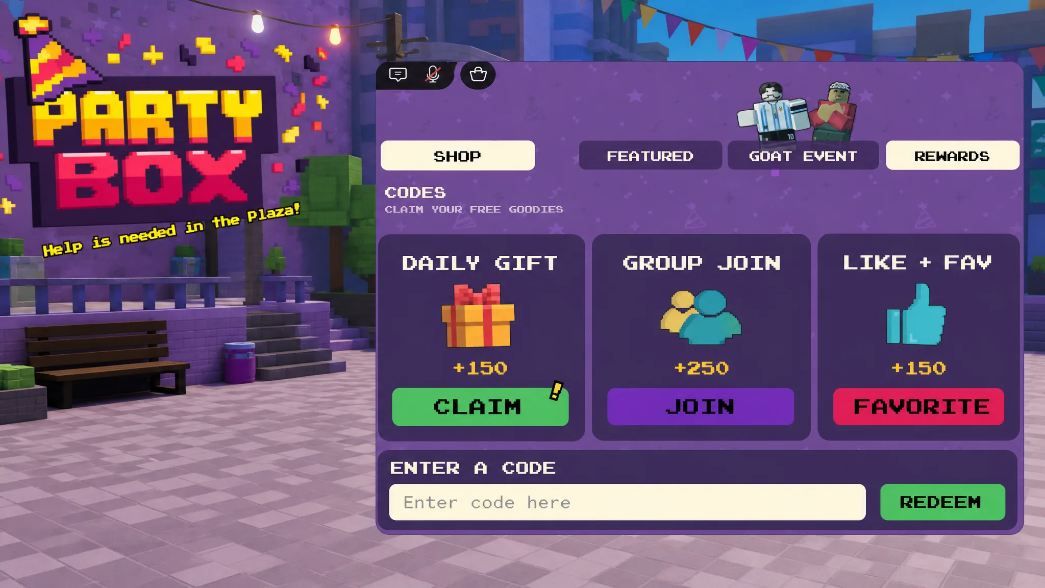 Arrows pointing to the PartyBox shop and Rewards section