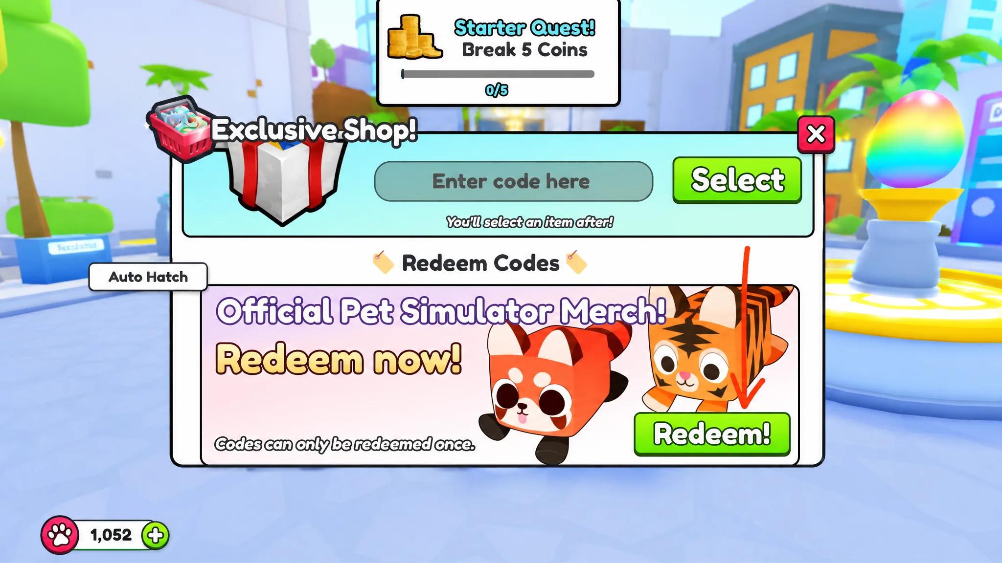 Redeem code section in PS99