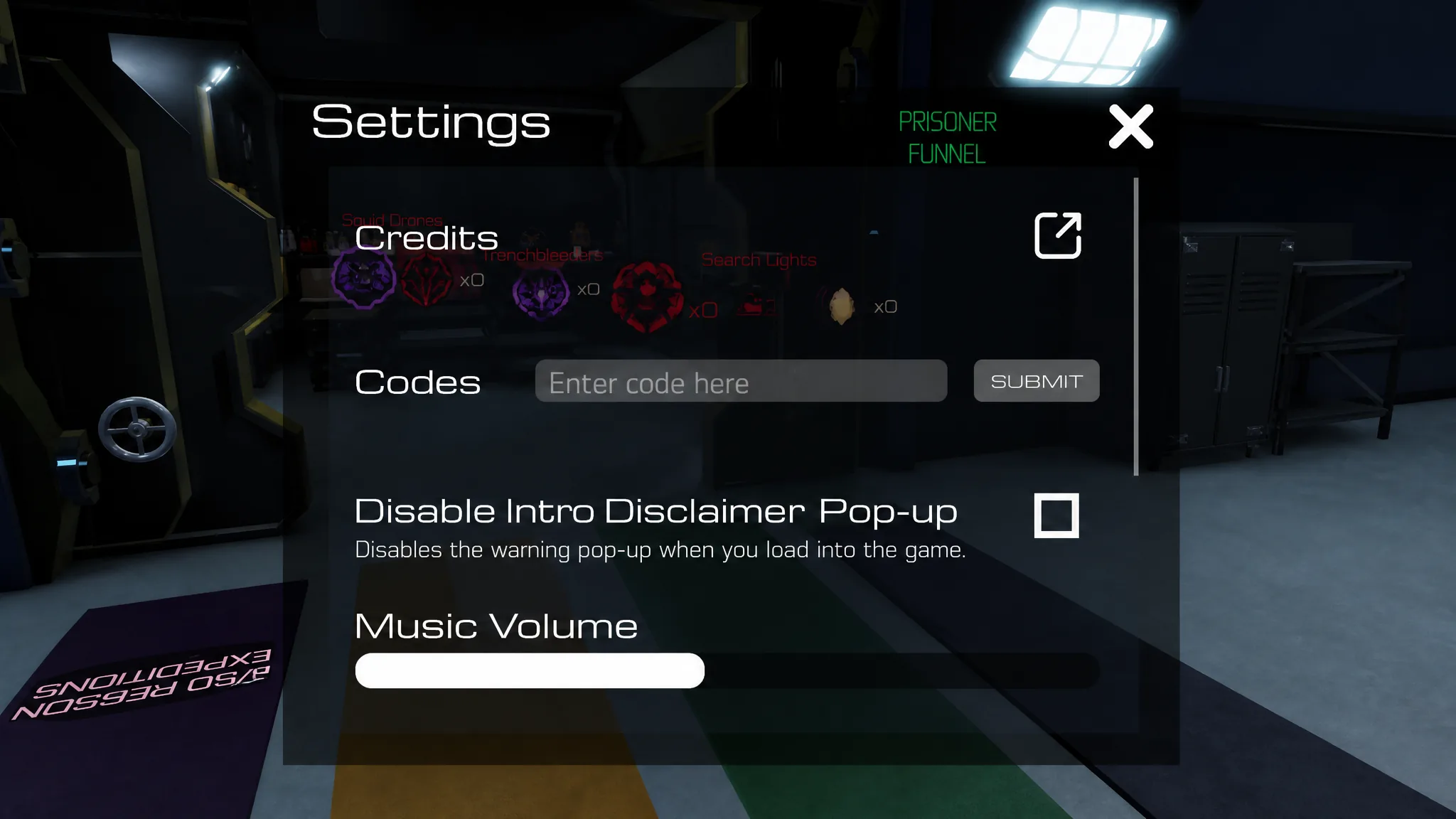 The menu to redeem Pressure codes in the Roblox game