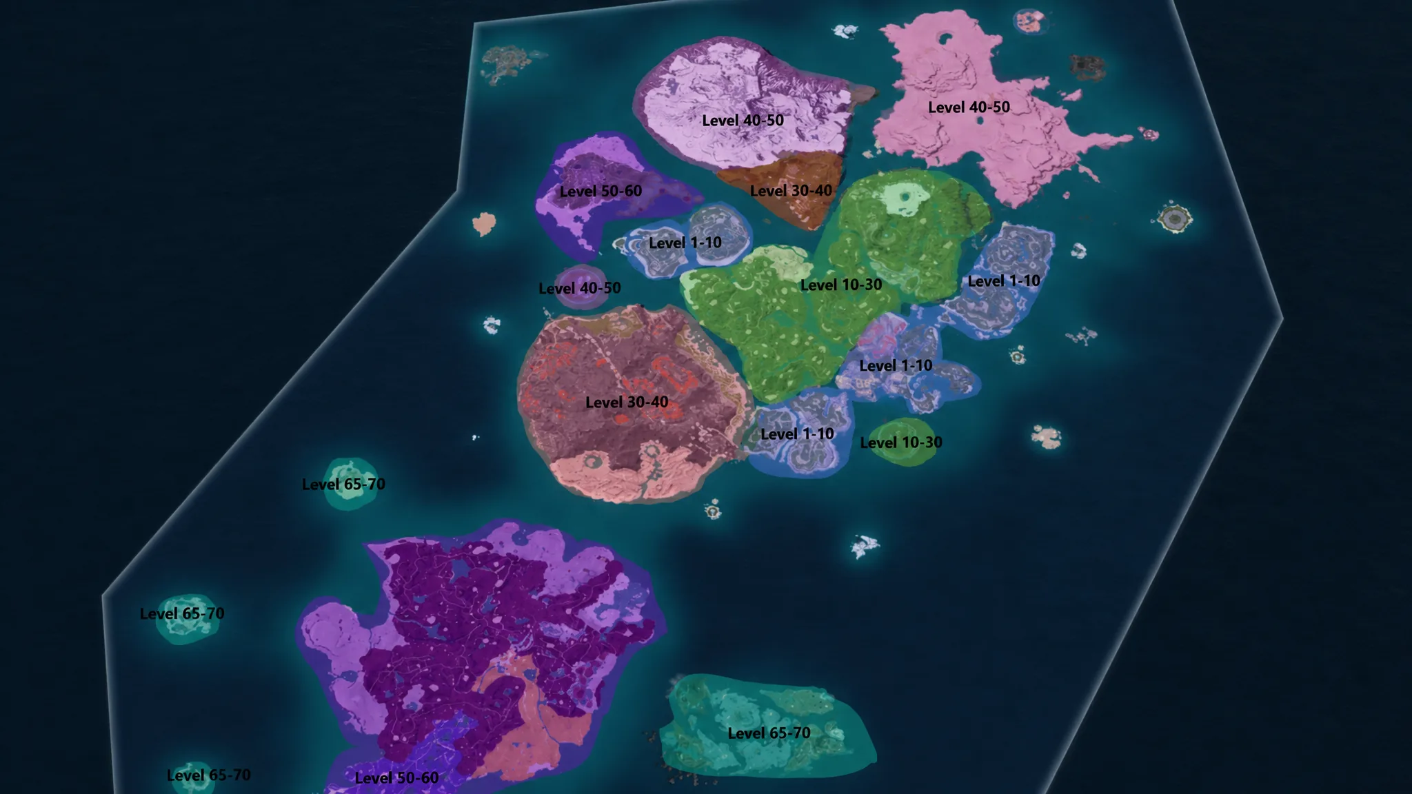 Palworld 1.0 main map coloured by recommended level