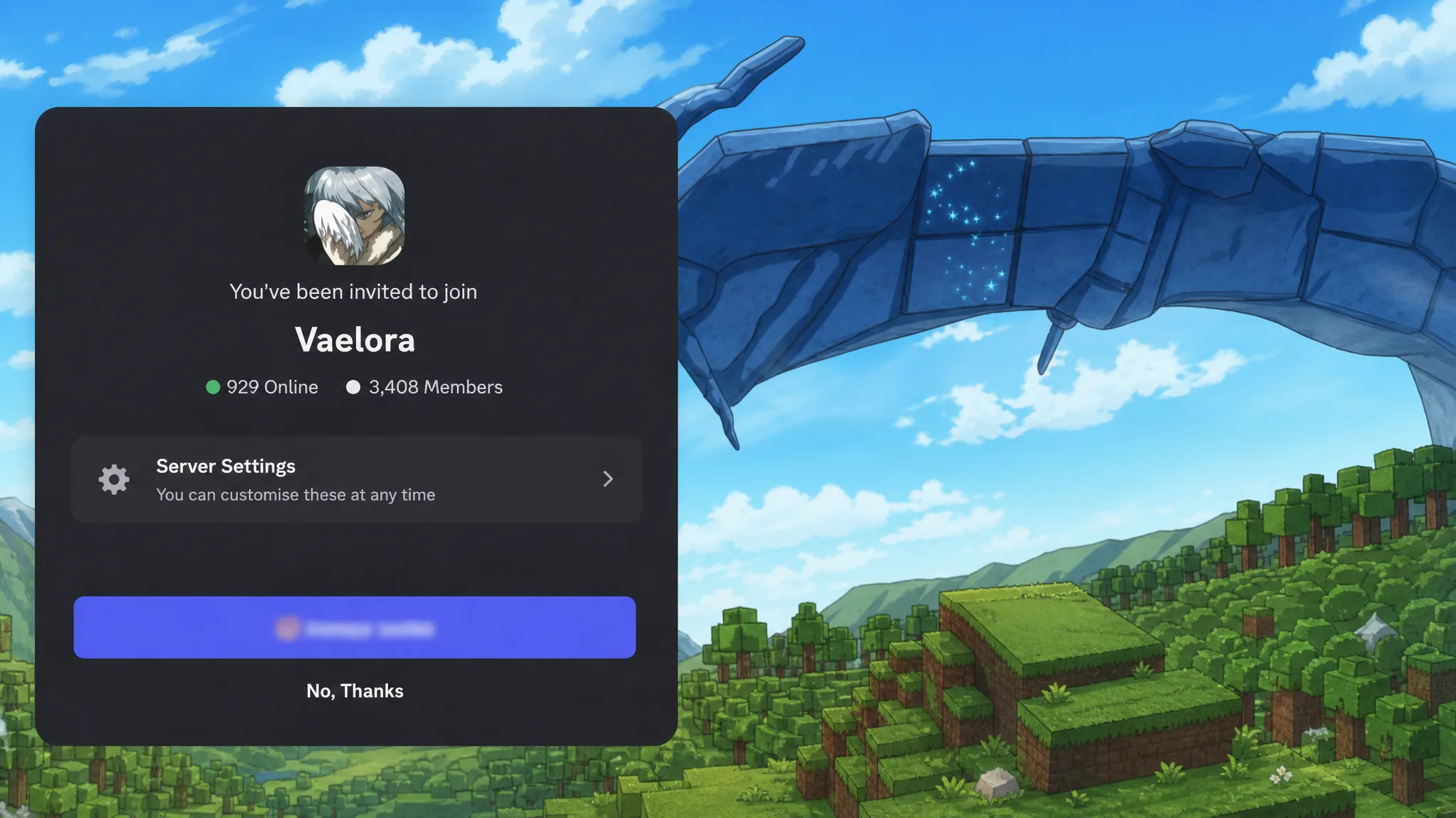 Tensura Incremental codes: A screenshot of the Discord server invite with a PT roundel in the top right corner