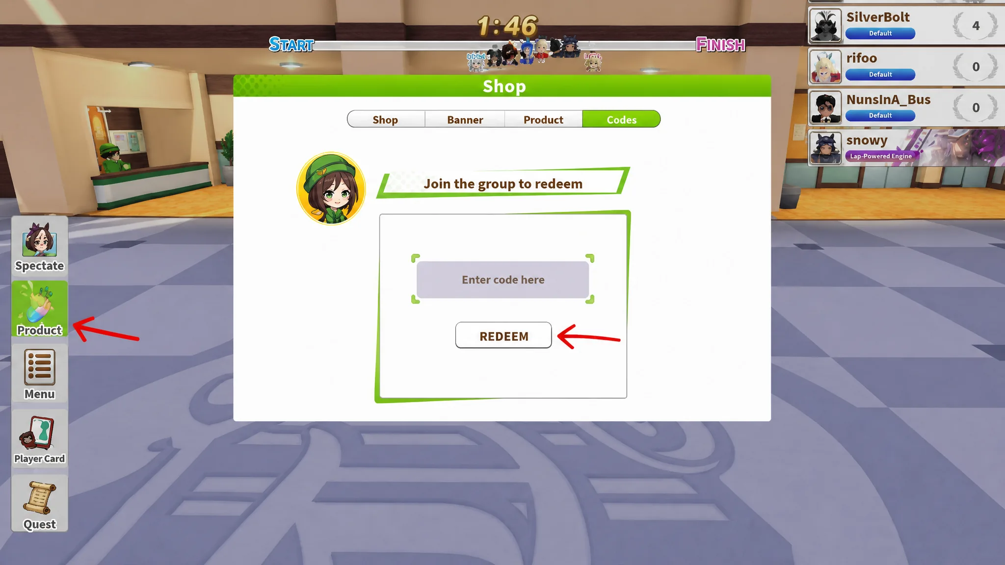 redeem uma racing codes