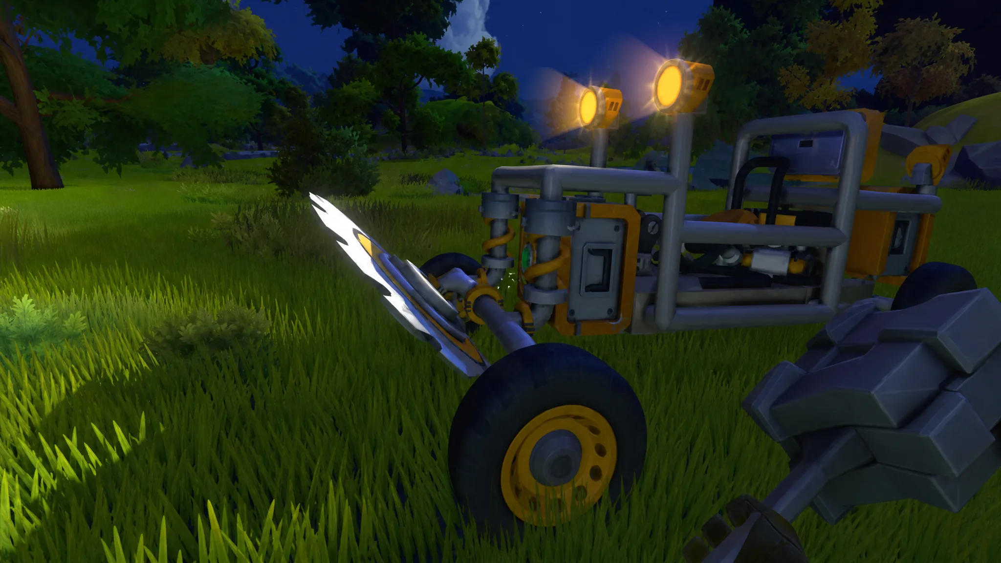 Front solid axle suspension on a Scrap Mechanic vehicle, two suspension parts joined by a pipe with loose Bearings