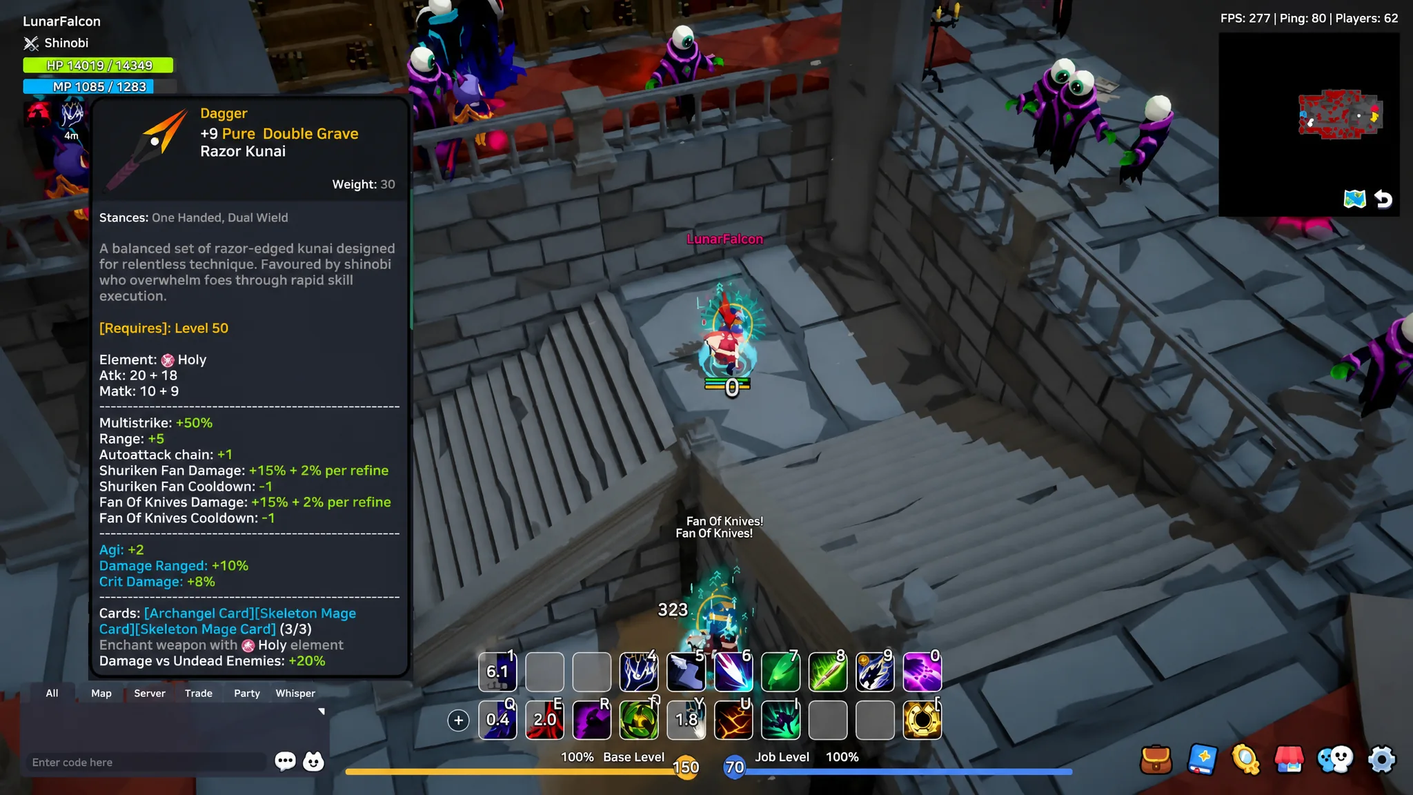 Pure Double Grave Razor Kunai equipped on a Shinobi character in SpiritVale