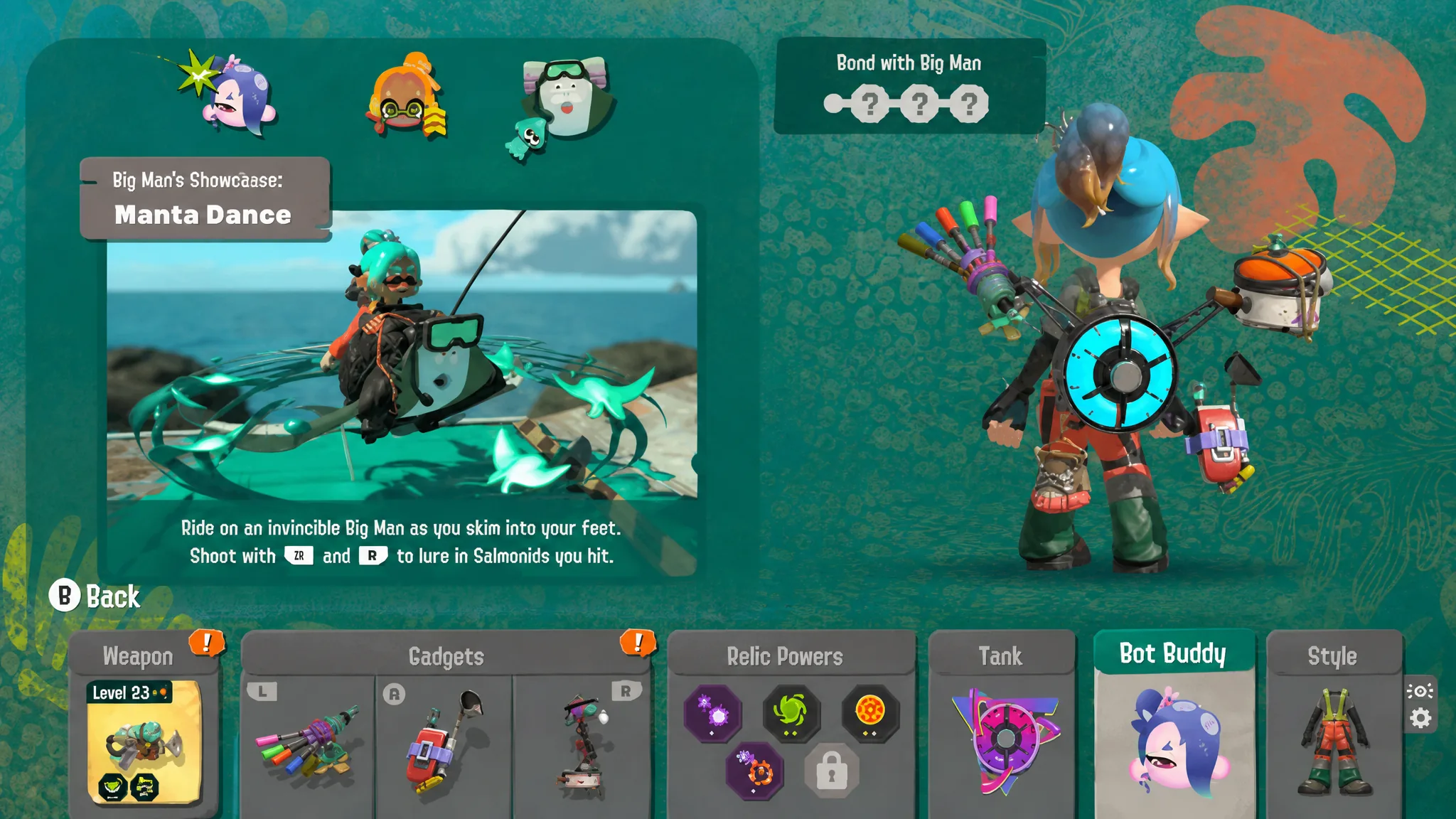Splatoon Raiders characters - Big Man's information page in the game