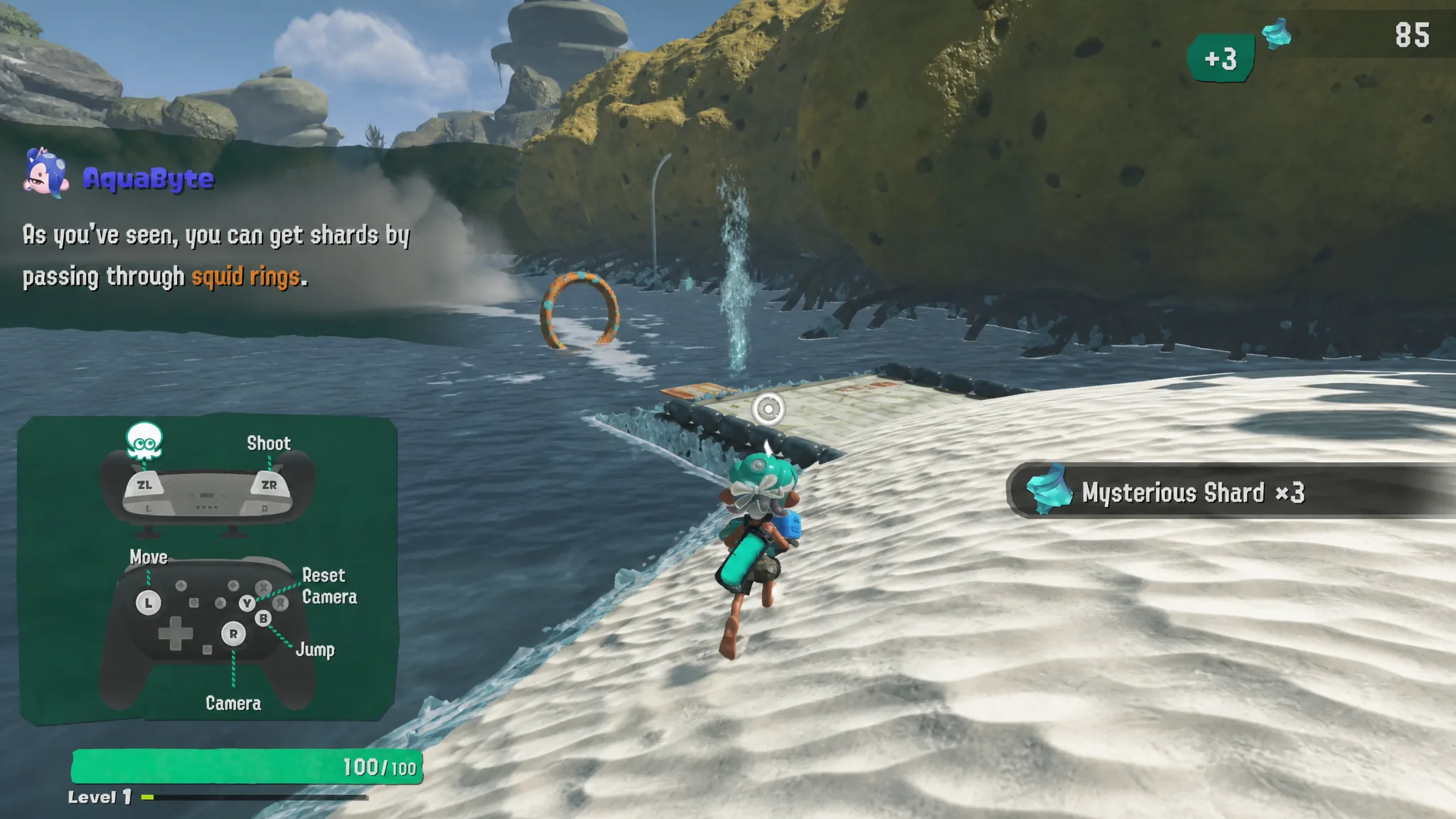 Splatting Salmonid enemies on Pantree Beach