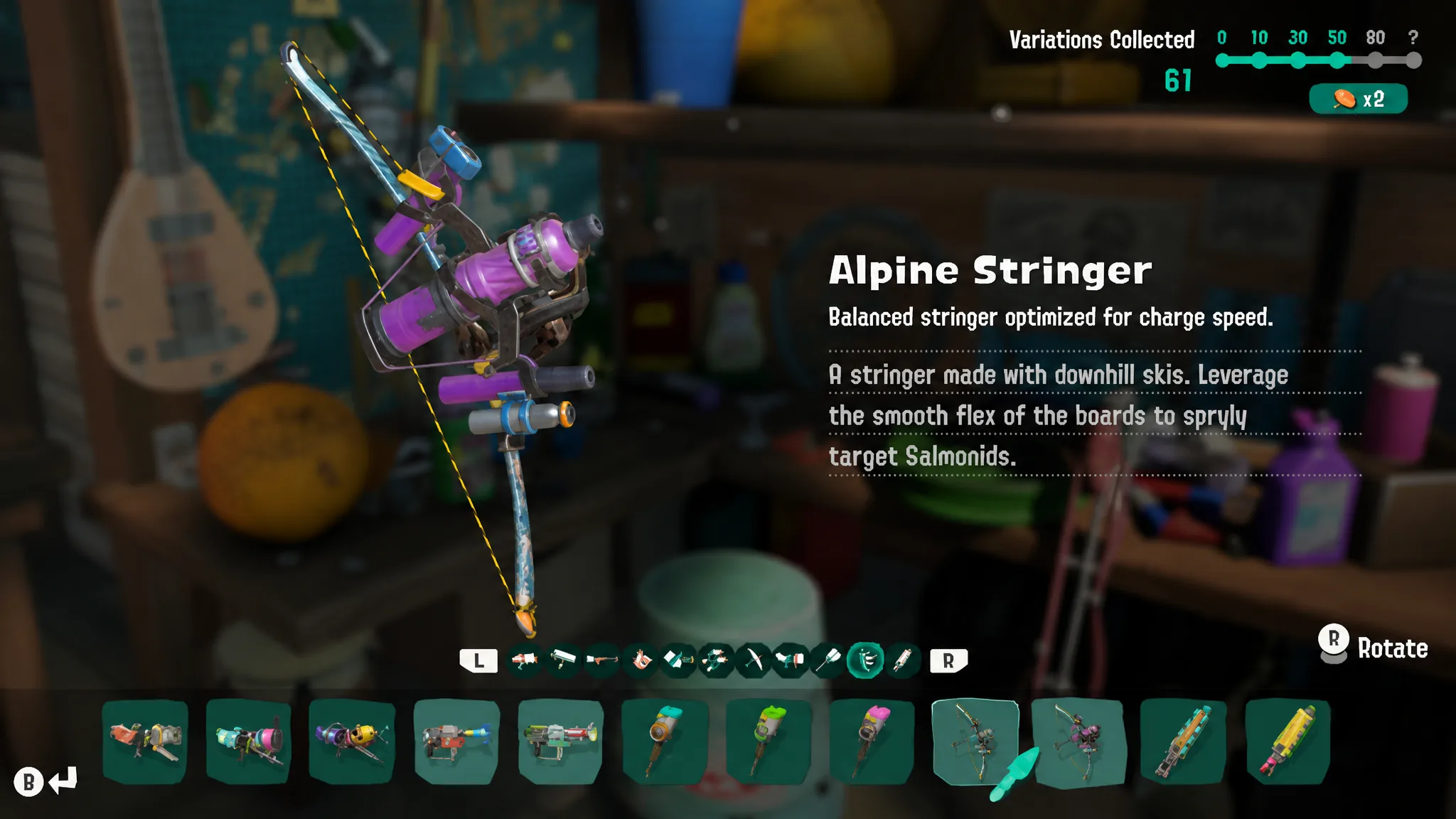 splatoon raiders weapons - an alpine stringer in the menu