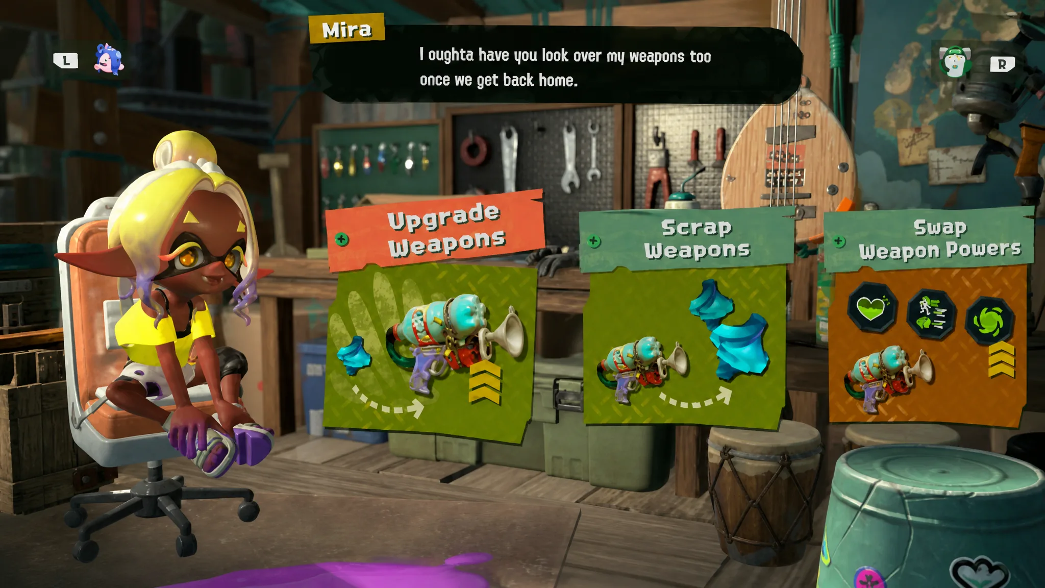 splatoon raiders weapons station where you can upgrade and scrap weapons