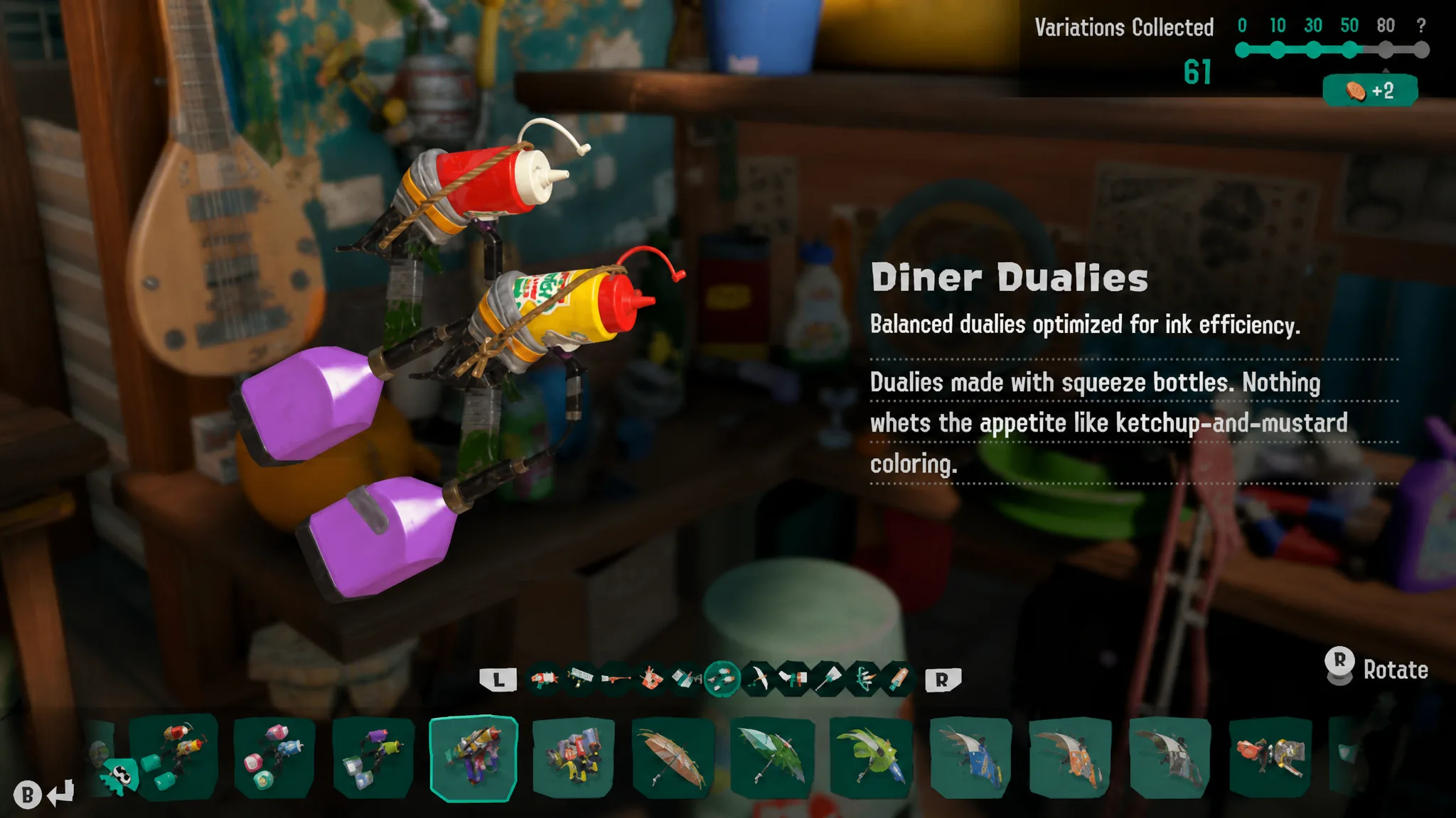 splatoon raiders weapons - a set of diner dualies in the menu