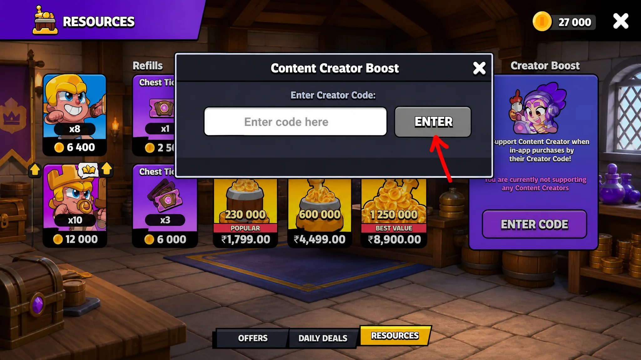 Use Creators Code option in Squad Busters