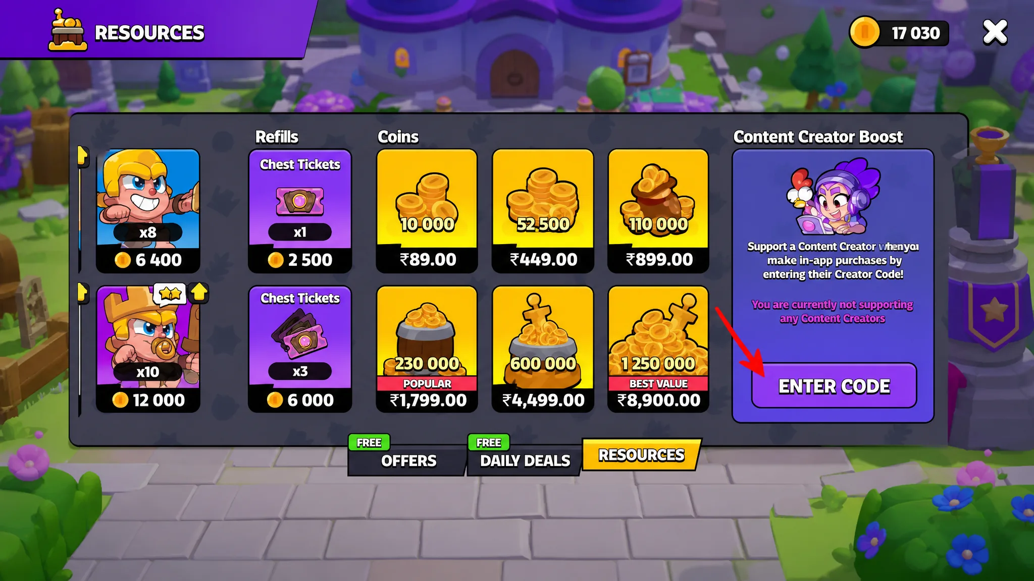 Enter Creators Code option in Squad Busters