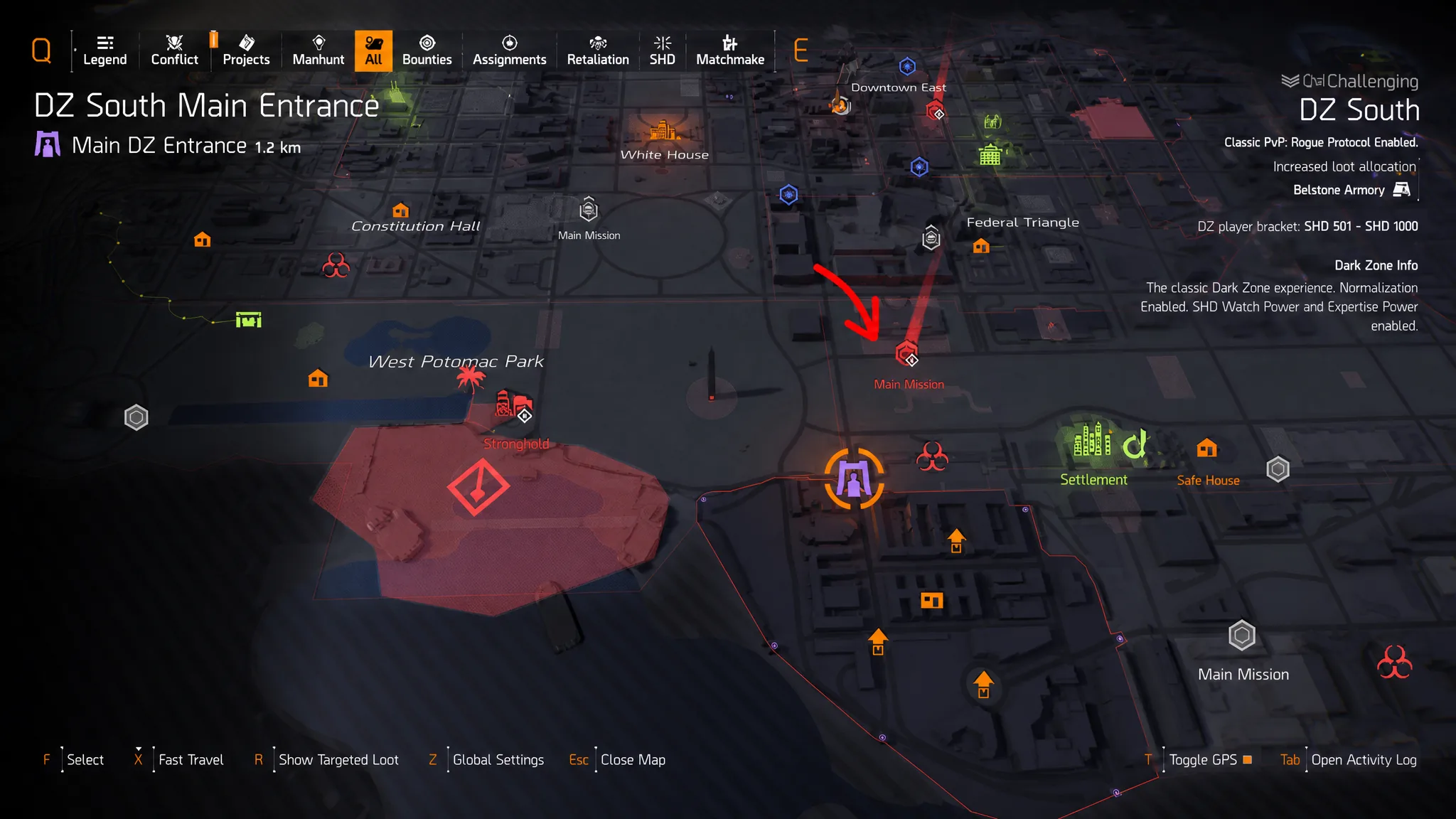 Dark Zone on a map in The Division 2