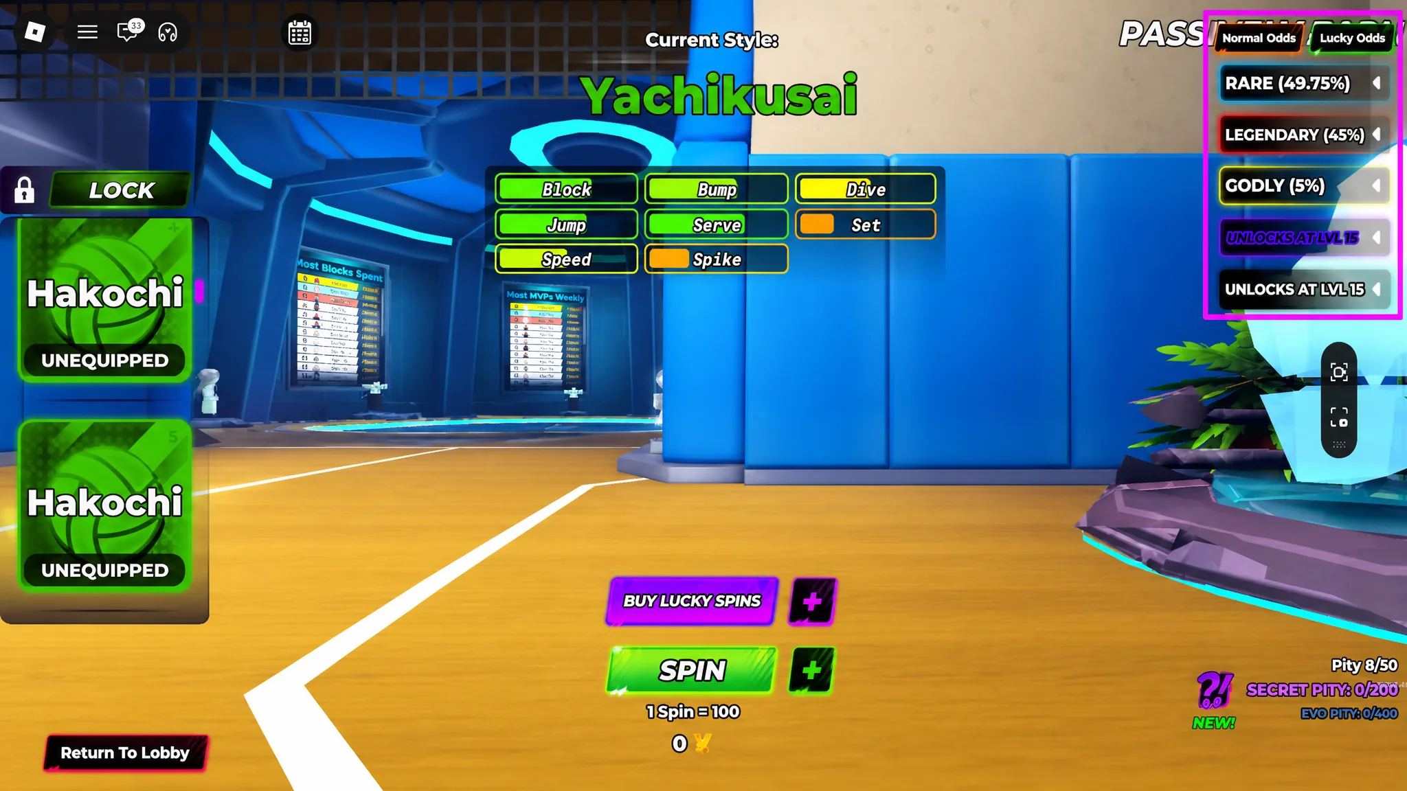 Lucky Spins odds in Valleyball Legends