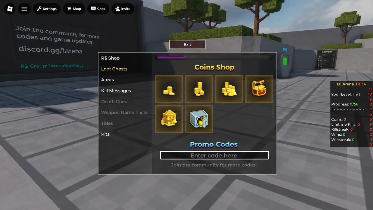 1.8 Arena the codes tab