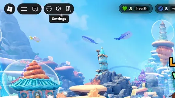 The Settings button highlighted in the top-left corner of the Anime Expeditions match screen