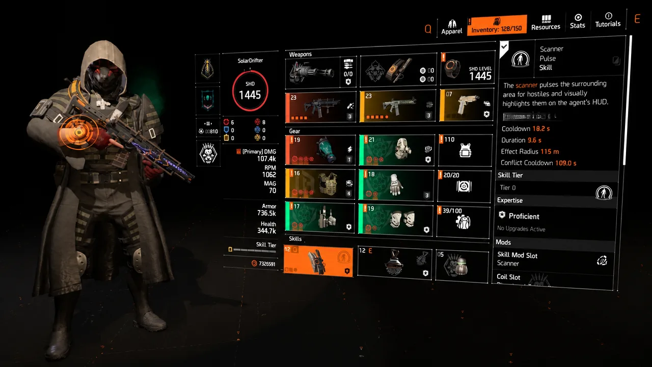 Pulse skill selected in the loadout screen showing cooldown, duration and effect radius