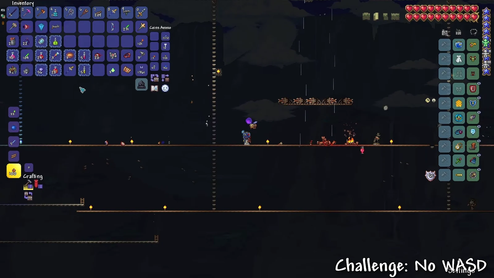 Terraria Inventory and Crafting panels open while items are sorted in play