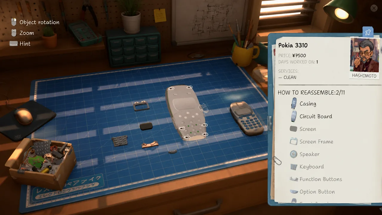 In-game notepad showing repair steps and faulty components