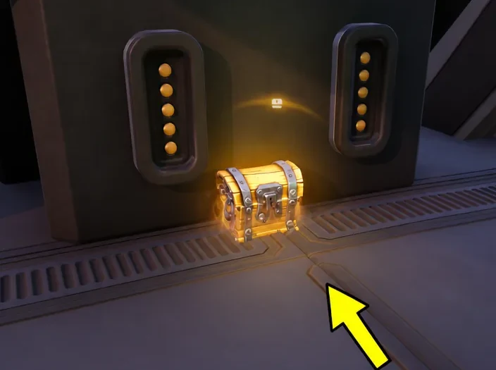 A glowing chest highlighted in front of the player, ready to be opened