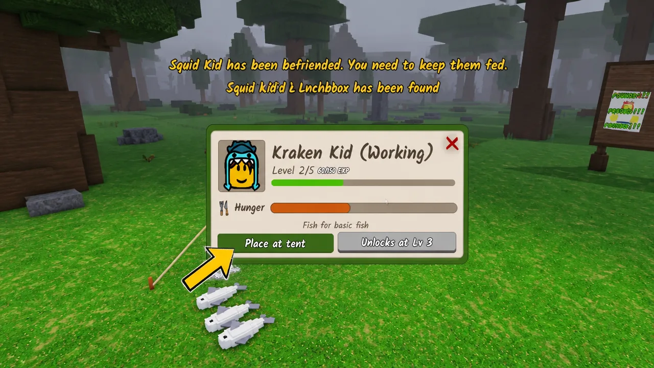 Kraken Kid working in 99 Nights in the Forest