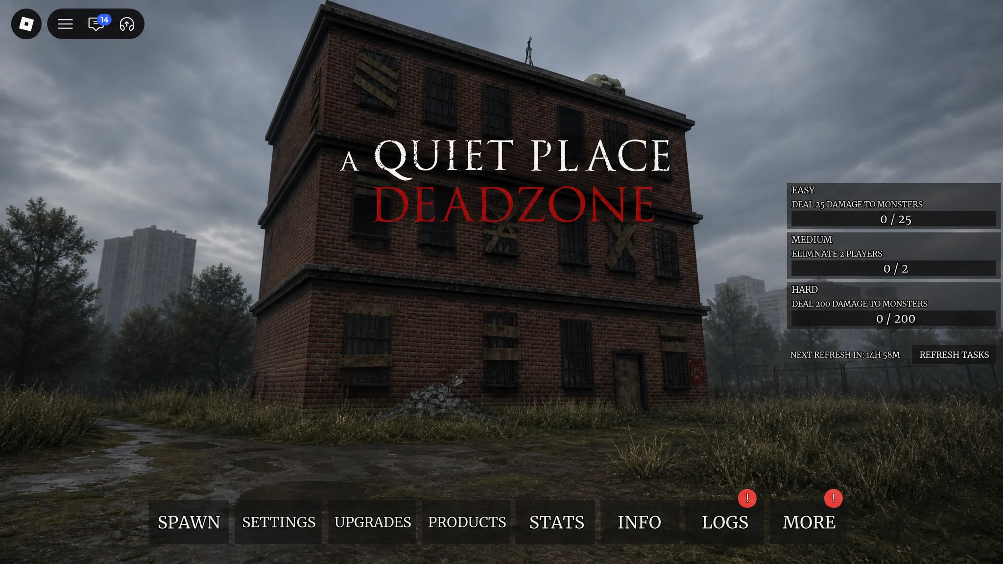 A screenshot of A Quiet Place in Roblox showing the game's more button